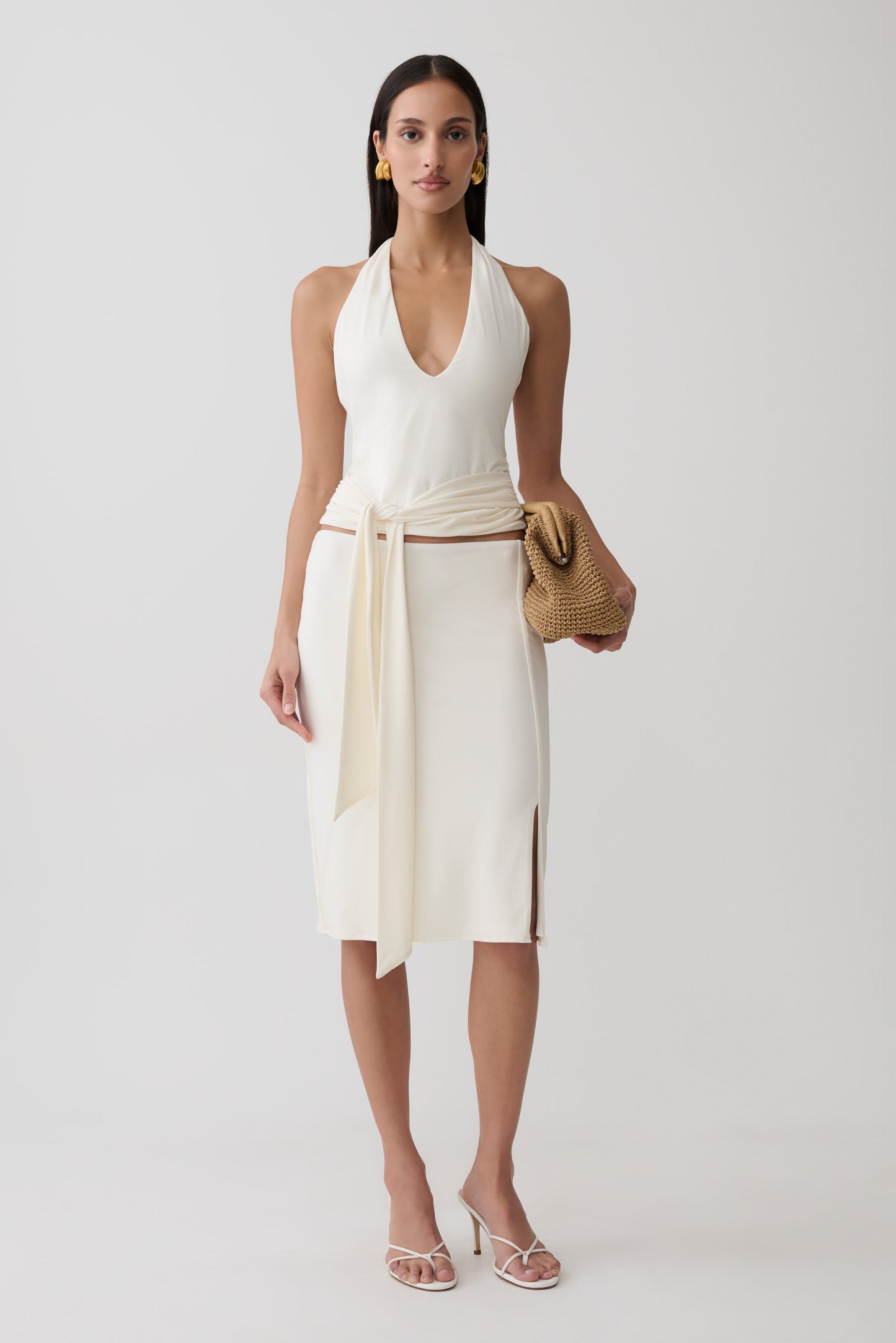 Daine Peached Jersey Halter Top - Ivory