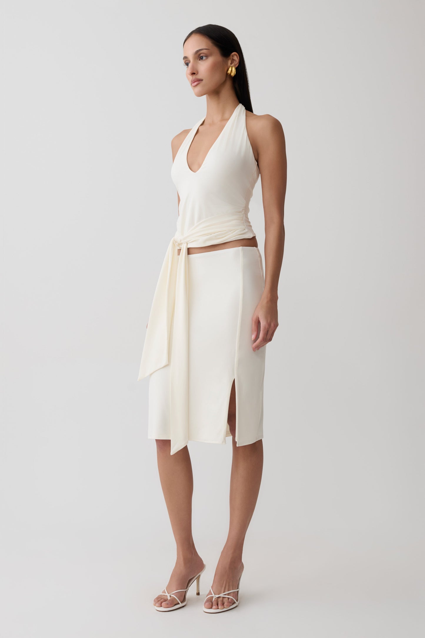 Elio Peached Jersey Midi Skirt - Ivory
