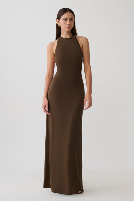Halley Back T-Strap Maxi Dress - Chocolate