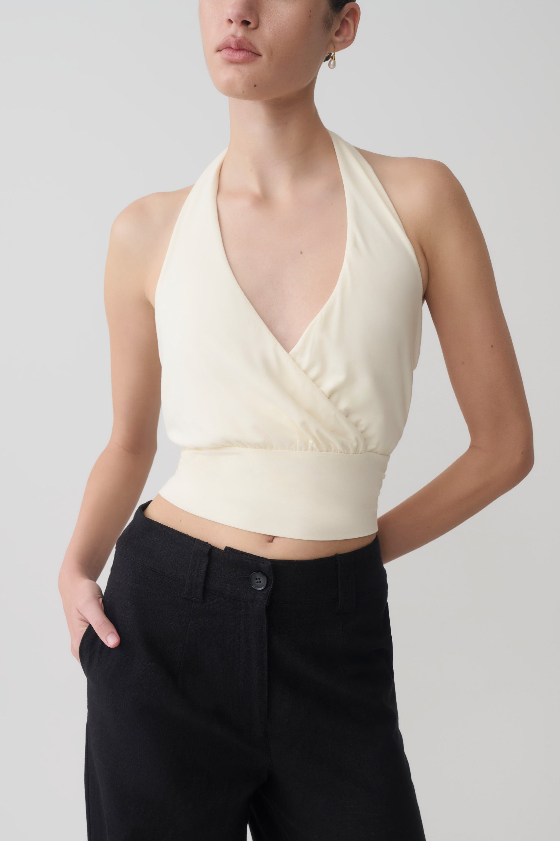 Jina Draped Halter Top - Ivory #3