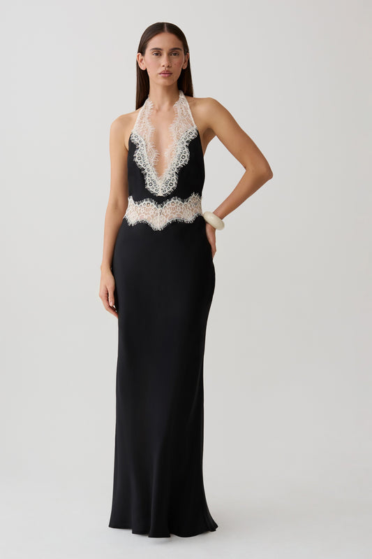 Louise Satin And Lace Maxi Dress - Black/Ivory
