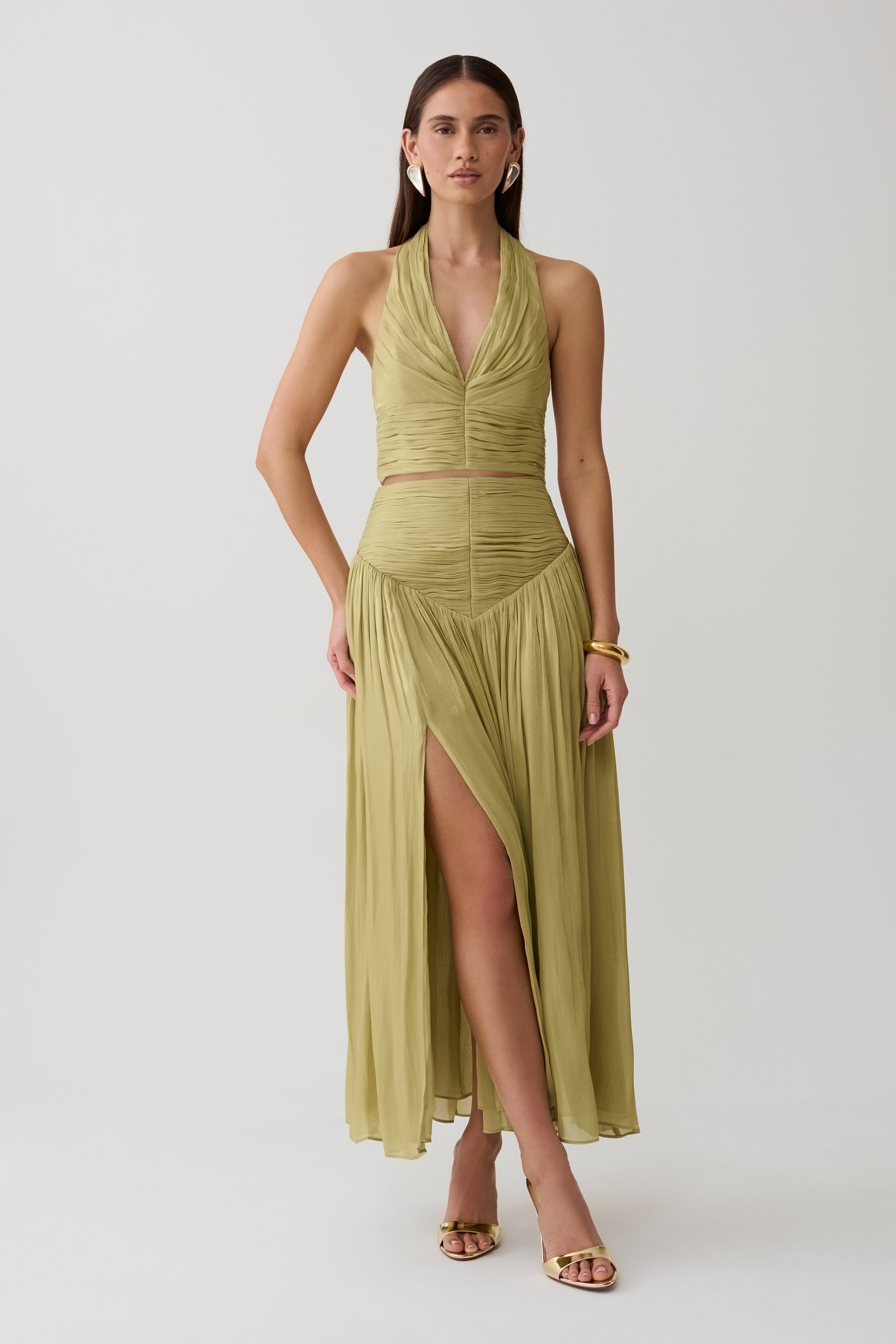 Makena Gathered Midi Skirt - Green #3