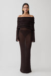 Marisol Off Shoulder Boucle Maxi Dress - Dark Chocolate