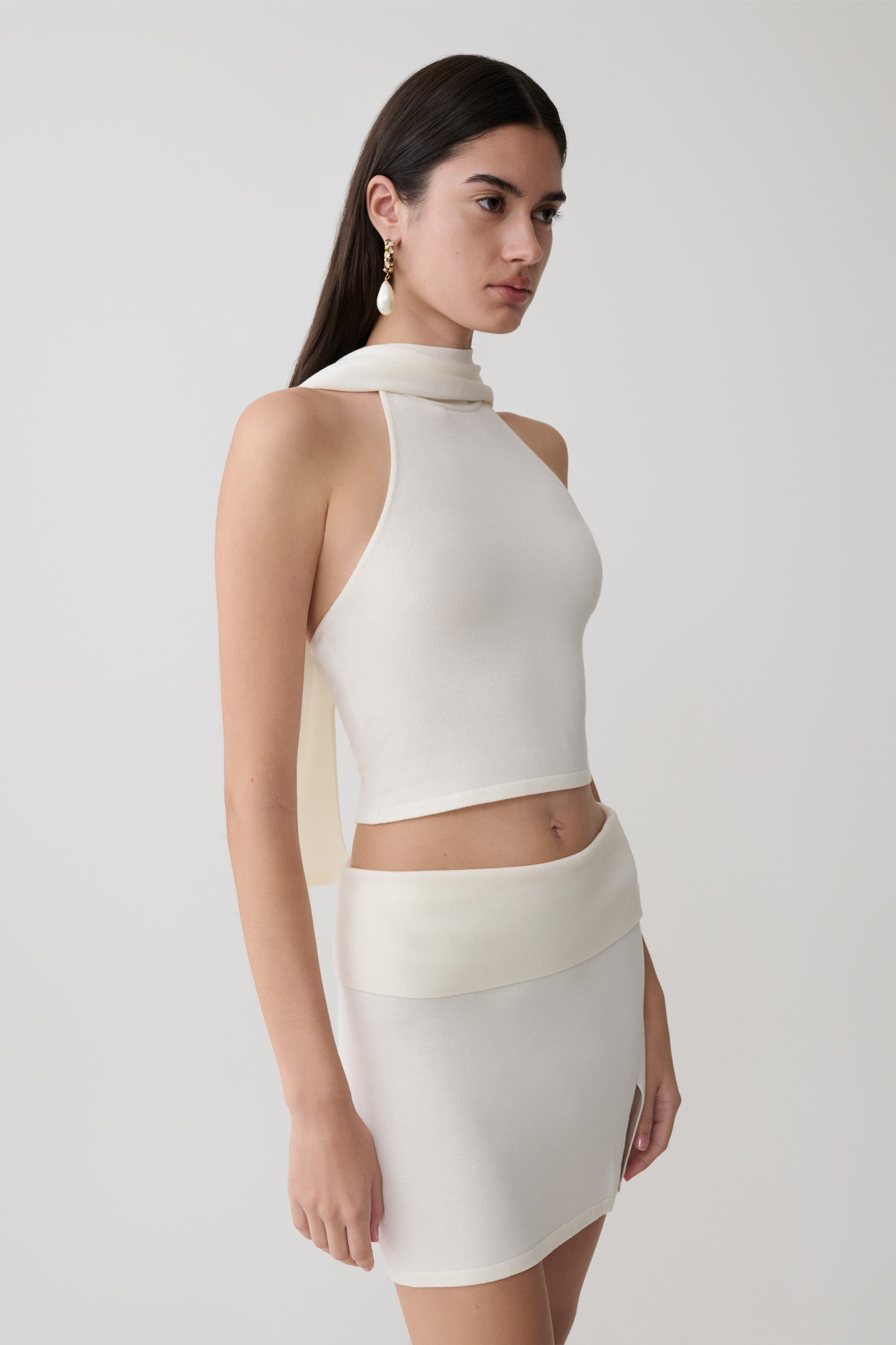 Misty Halter Backless Knit Top - Ivory #4