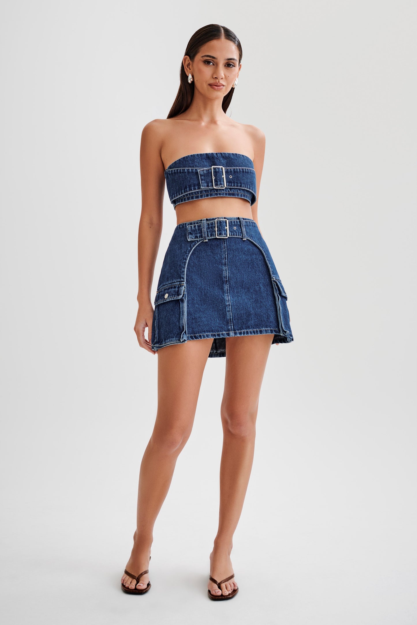 Rowena Denim Buckle Bandeau - Dark Blue