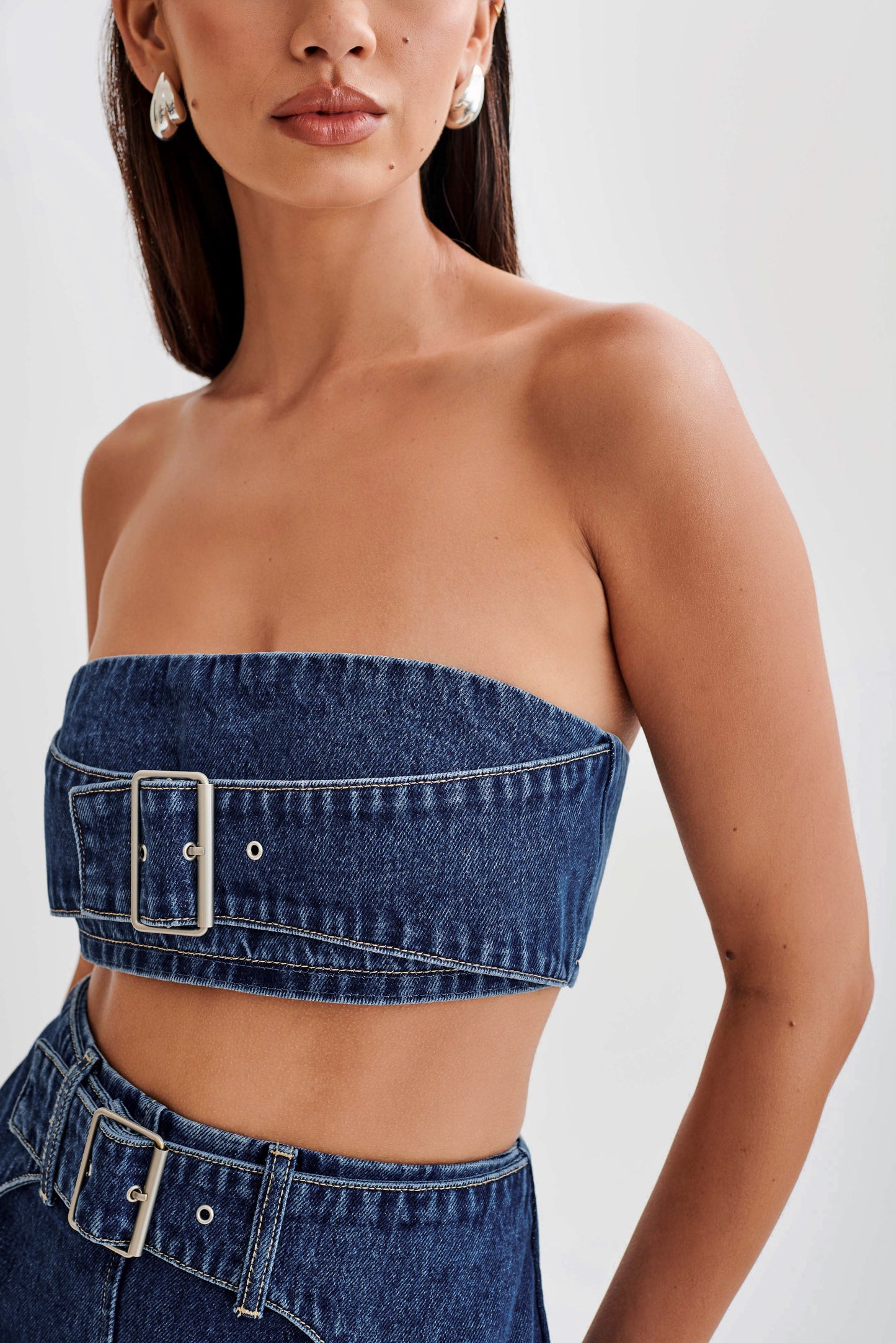 Rowena Denim Buckle Bandeau - Dark Blue