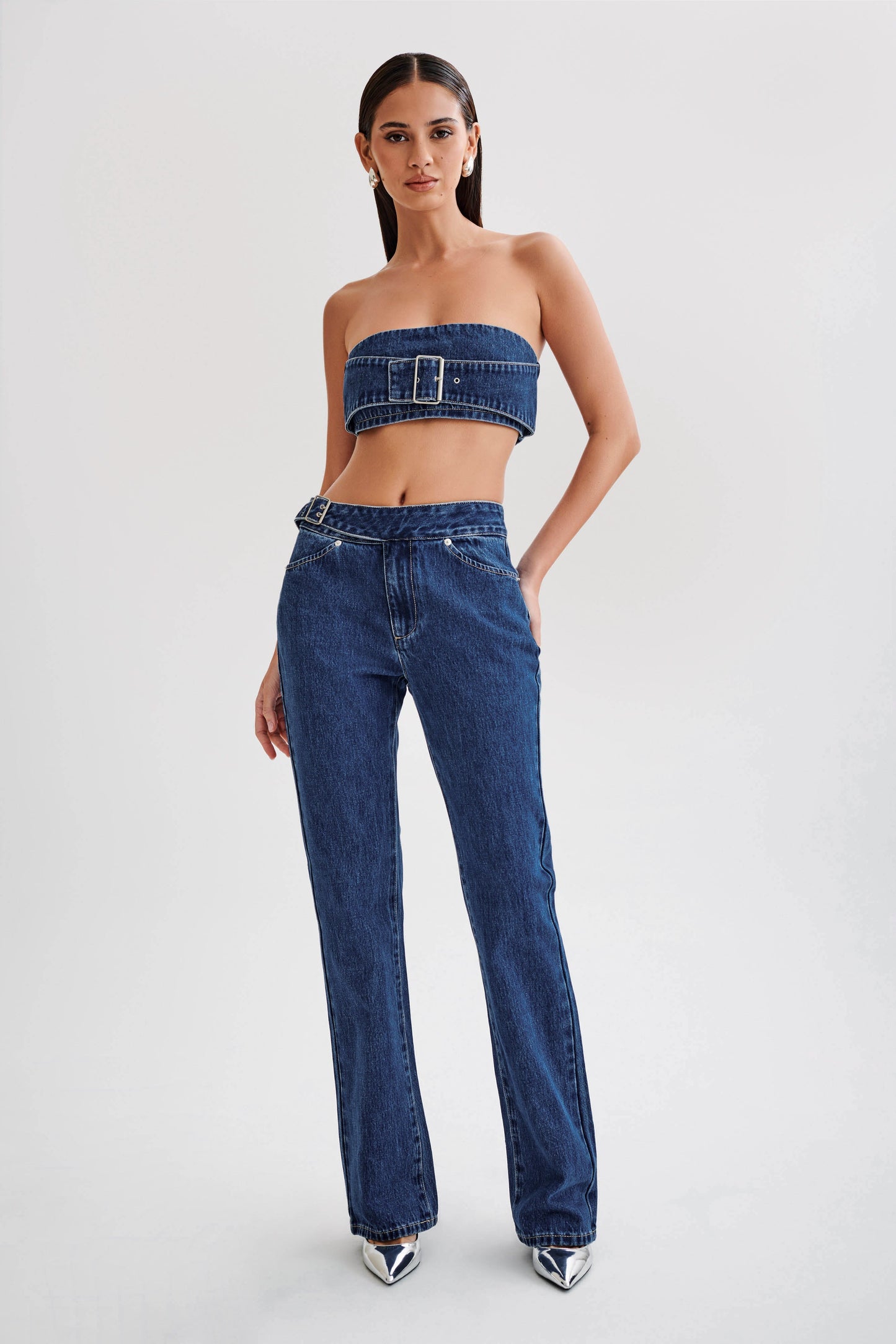 Rowena Denim Buckle Bandeau - Dark Blue