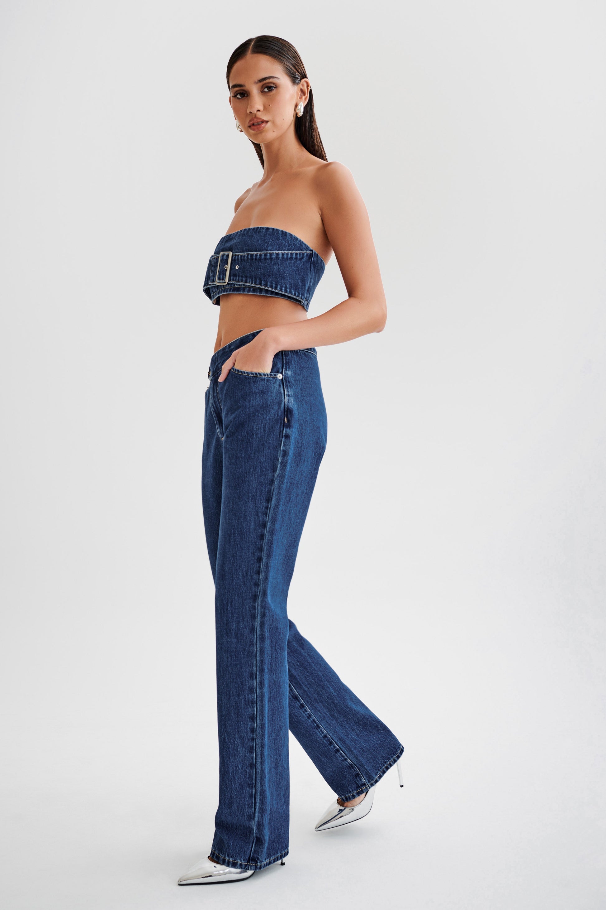 Rowena Denim Buckle Bandeau - Dark Blue #12