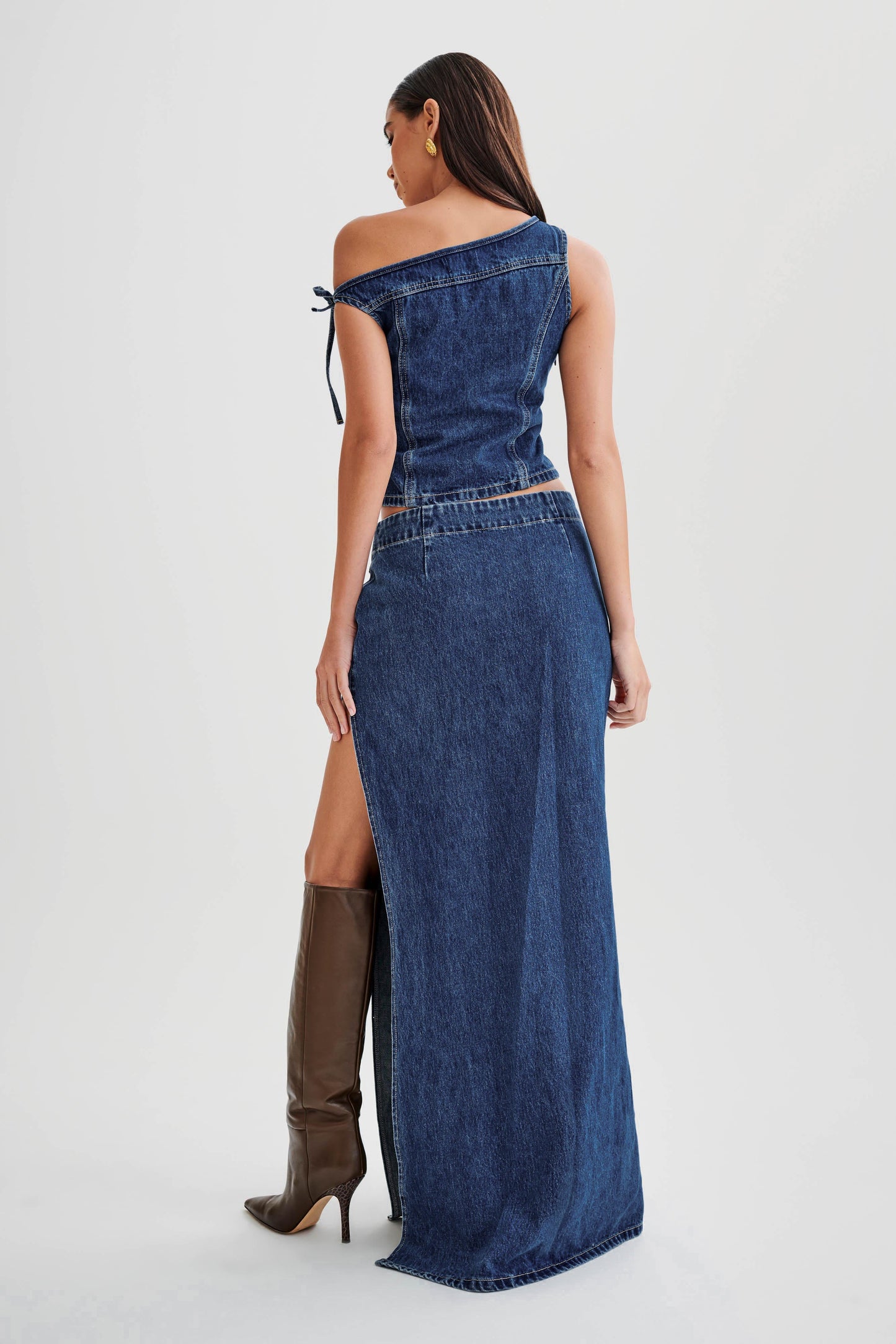 Ramsey Denim Maxi Skirt With Split - Dark Blue