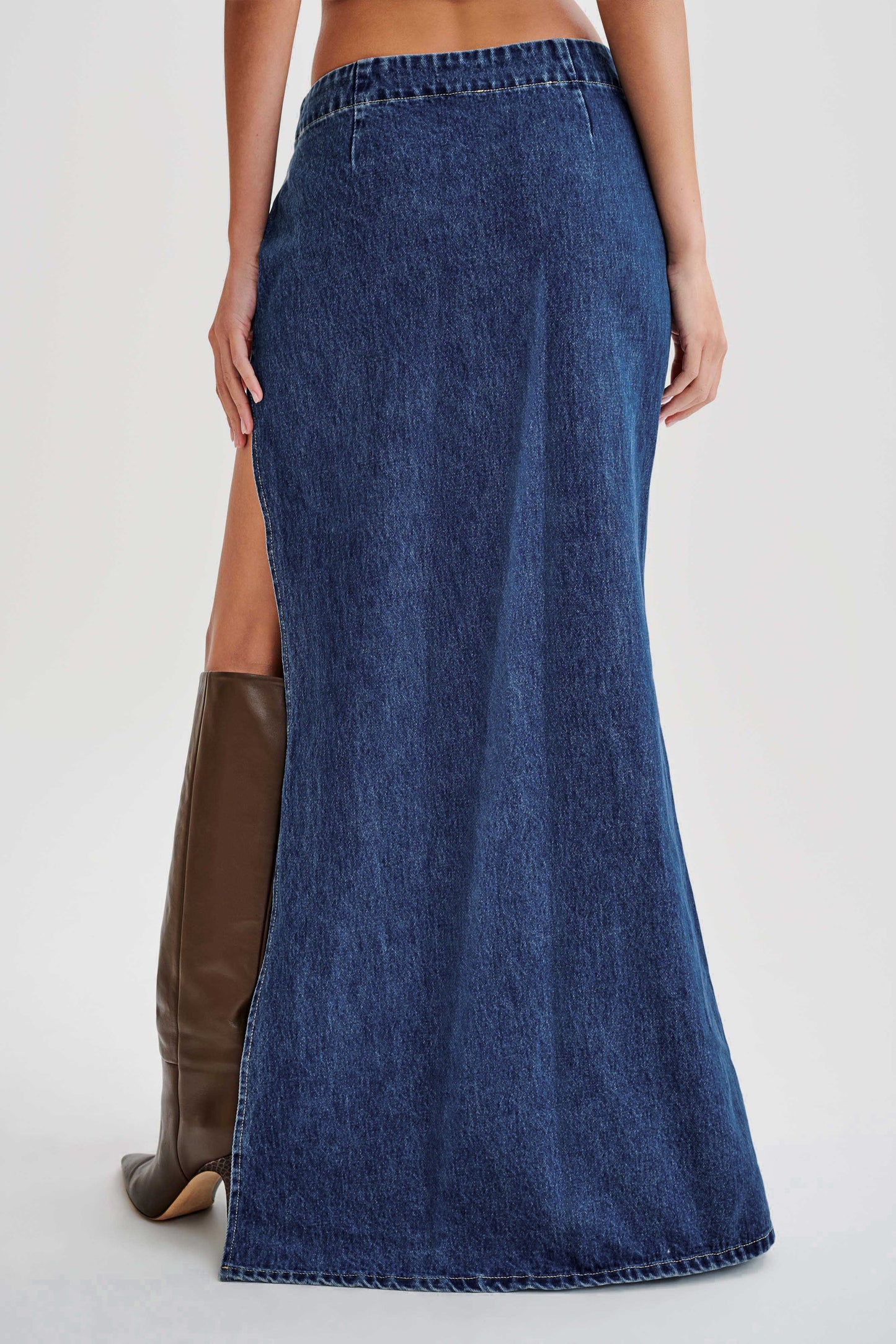 Ramsey Denim Maxi Skirt With Split - Dark Blue