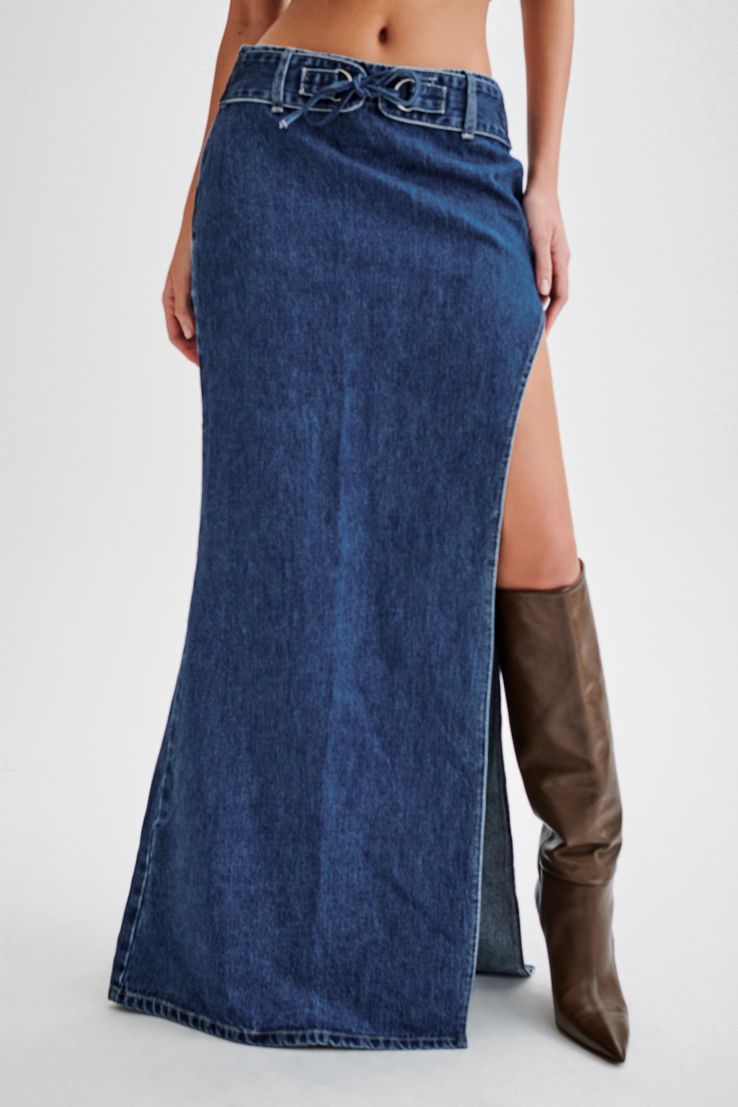 Ramsey Denim Maxi Skirt With Split - Dark Blue