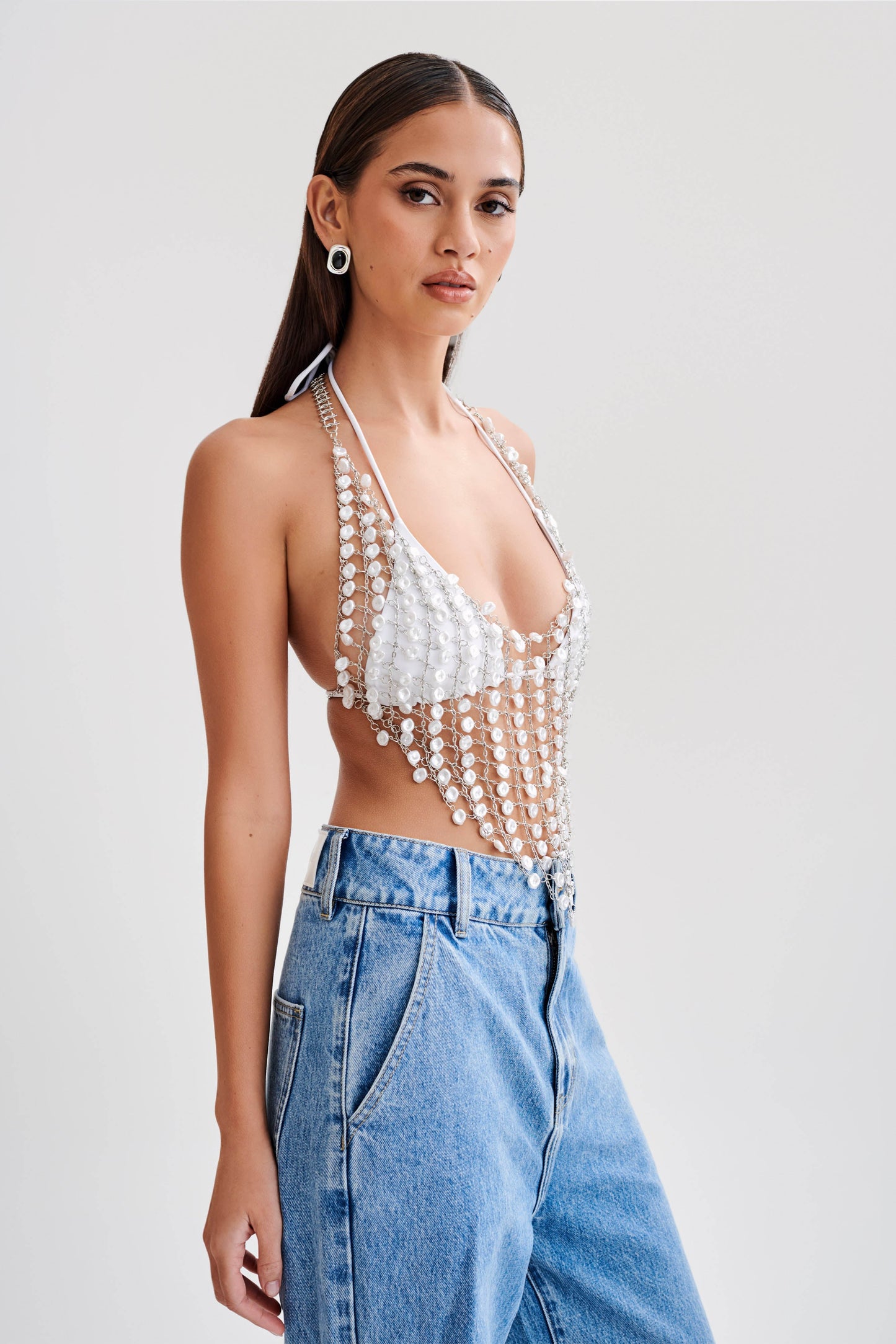 Gretchen Pearl Halter Top - Pearl