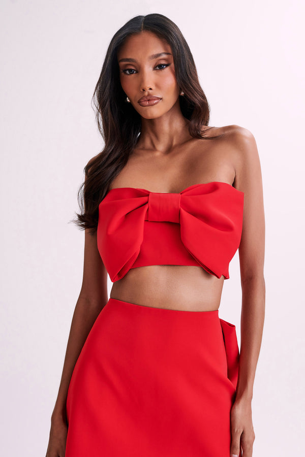 OVERSIZED BOW BANDEAU CROP TOP (WHITE)