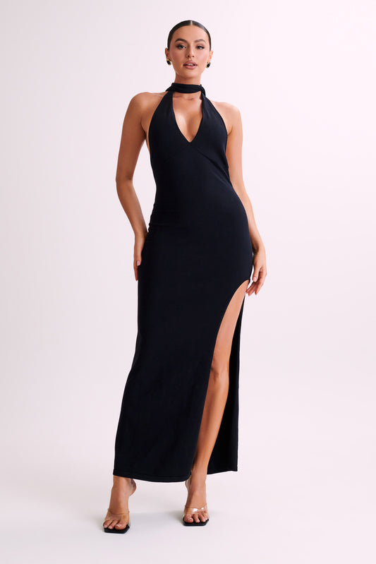 Koko Knit Maxi Dress With Split - Black