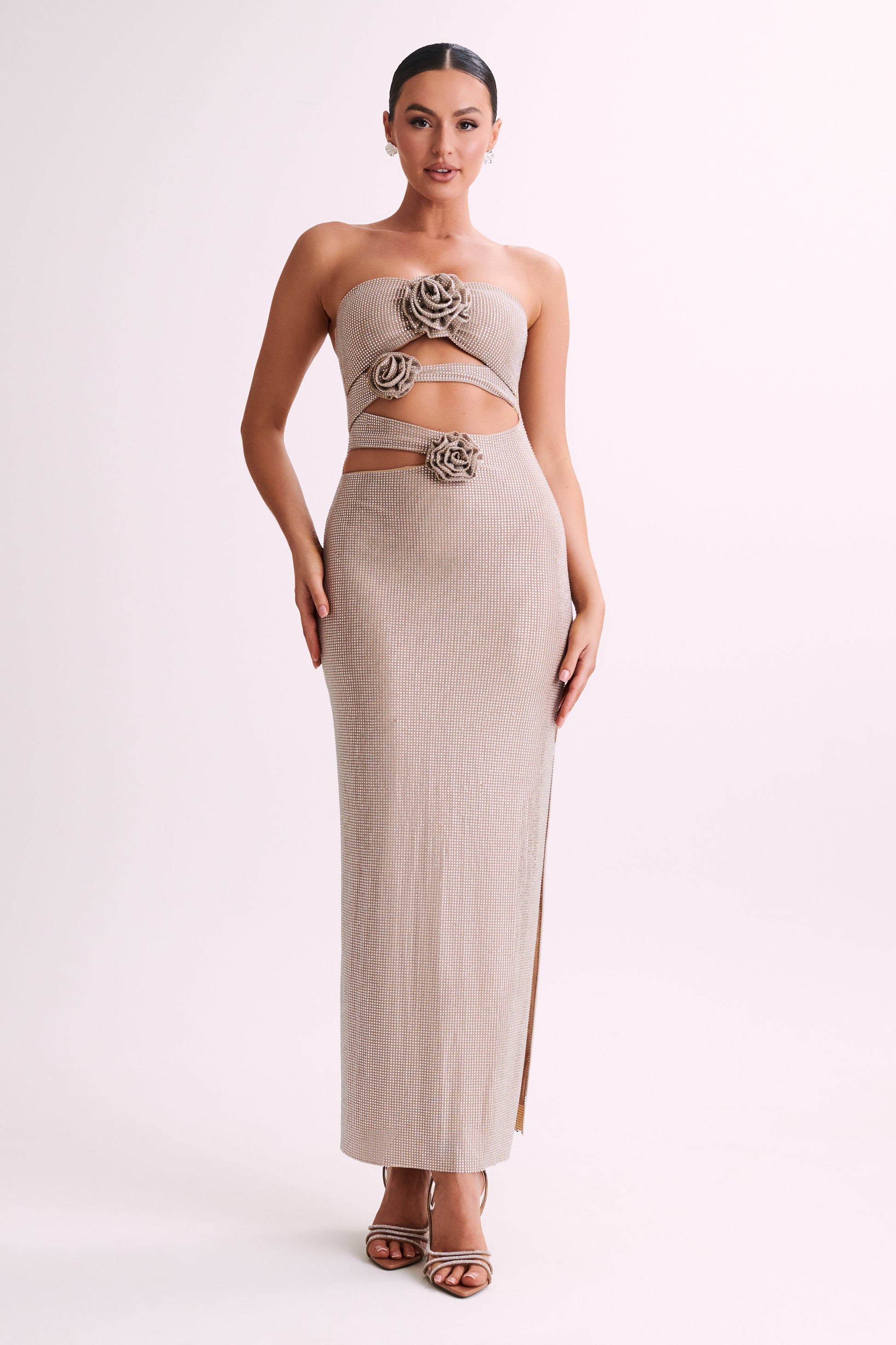Stassie Strapless Rose Diamante Maxi Dress - Nude #2