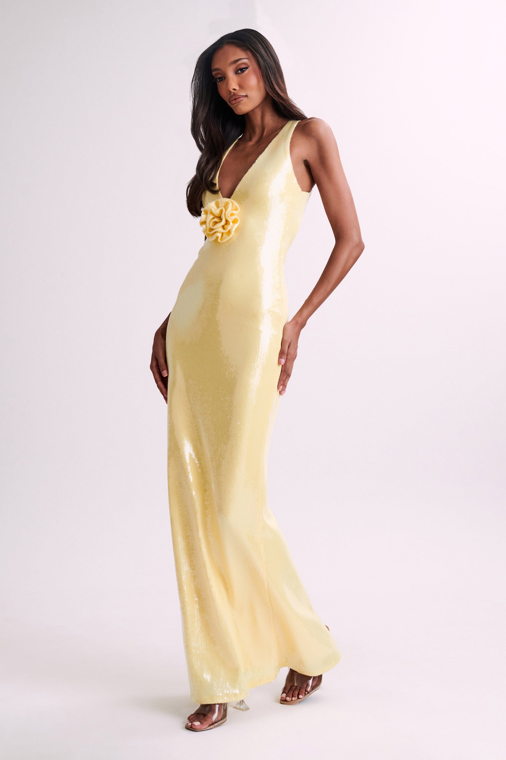 Eliza Rose Sequin Maxi Dress - Lemon #7