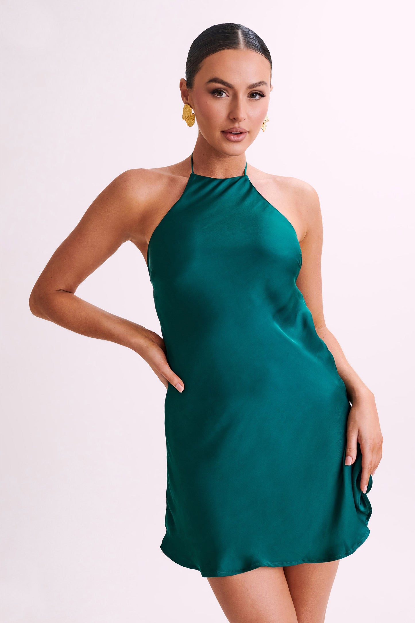 Atlas Satin Bow Mini Dress - Emerald