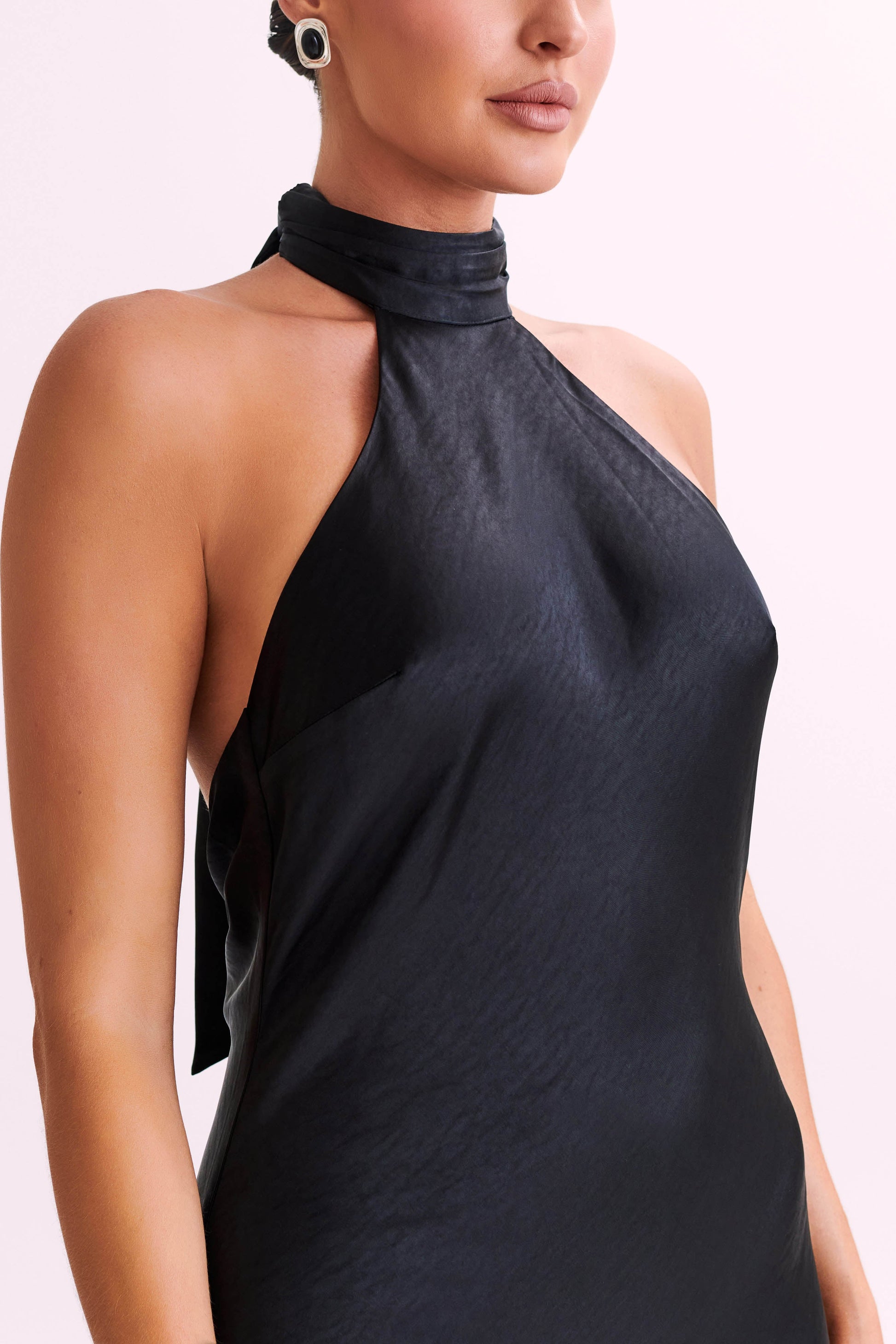 Paulette Satin Midi Dress With Bow - Black #4