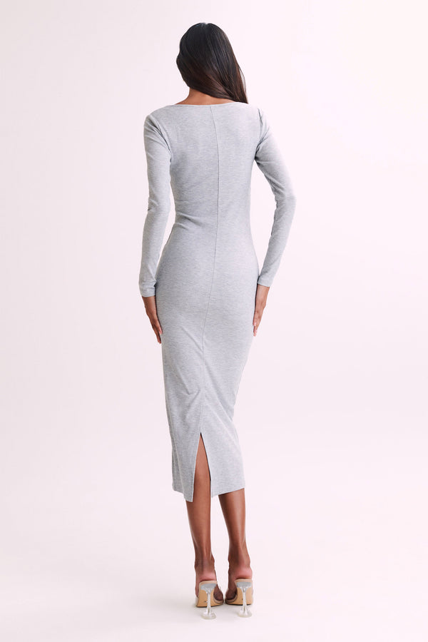 Sierra Scoop Neck Long Sleeve Midi Dress - Grey Marle