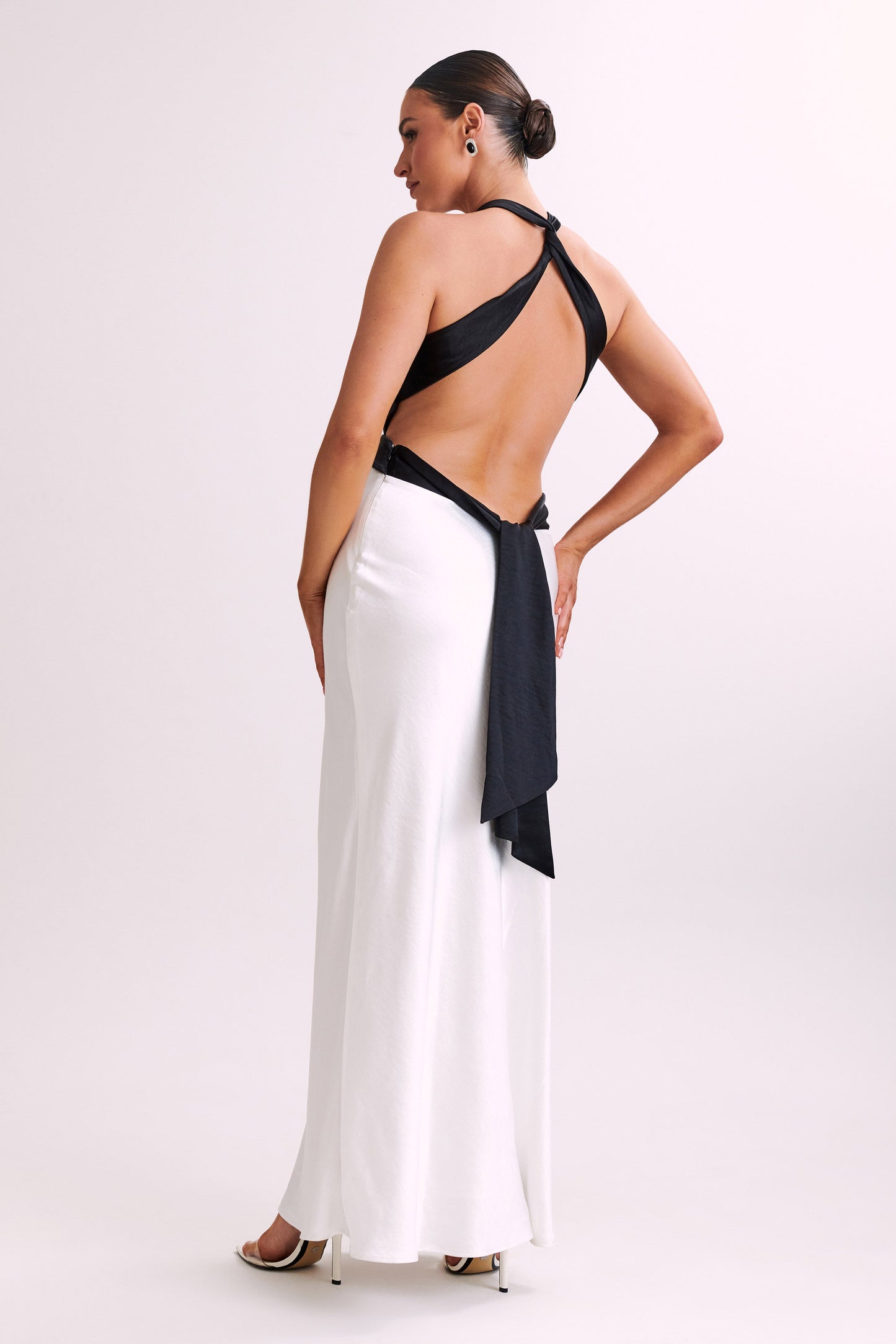 Nalani Satin Halter Maxi Dress - Black/White