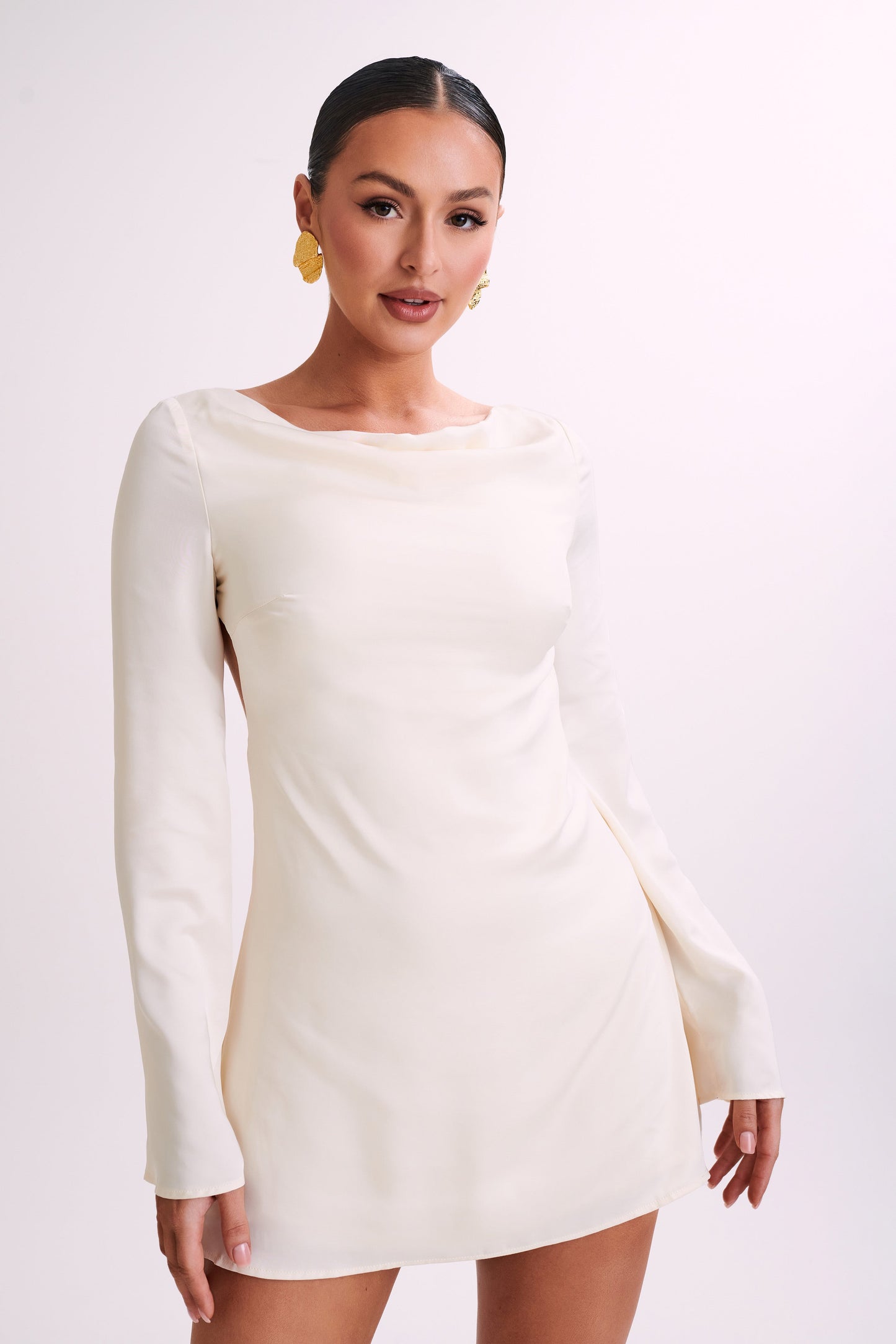 Ariana Satin Mini Dress With Cowl - Ivory