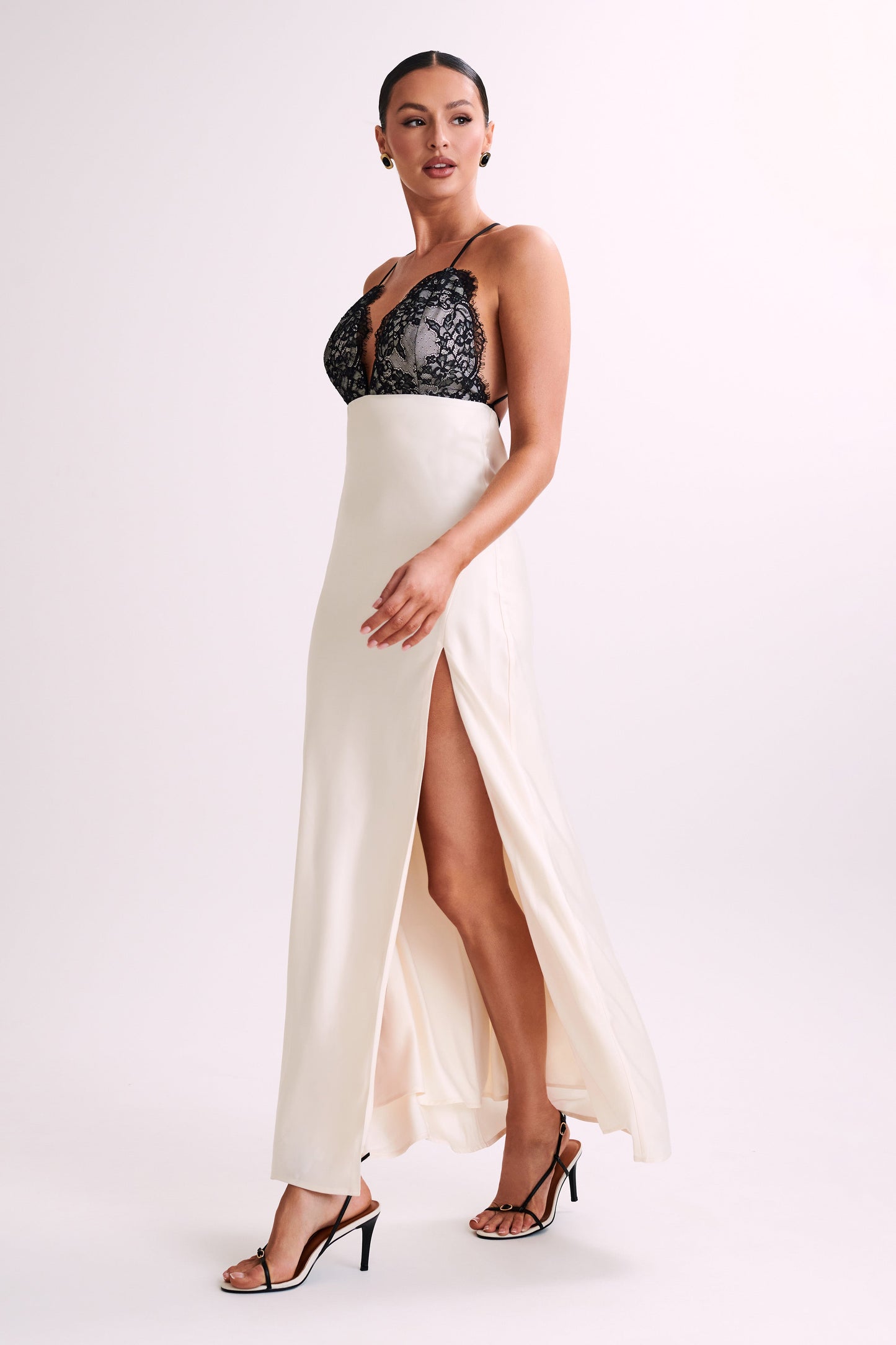 Gina Satin Slip Maxi Dress With Lace - Ivory