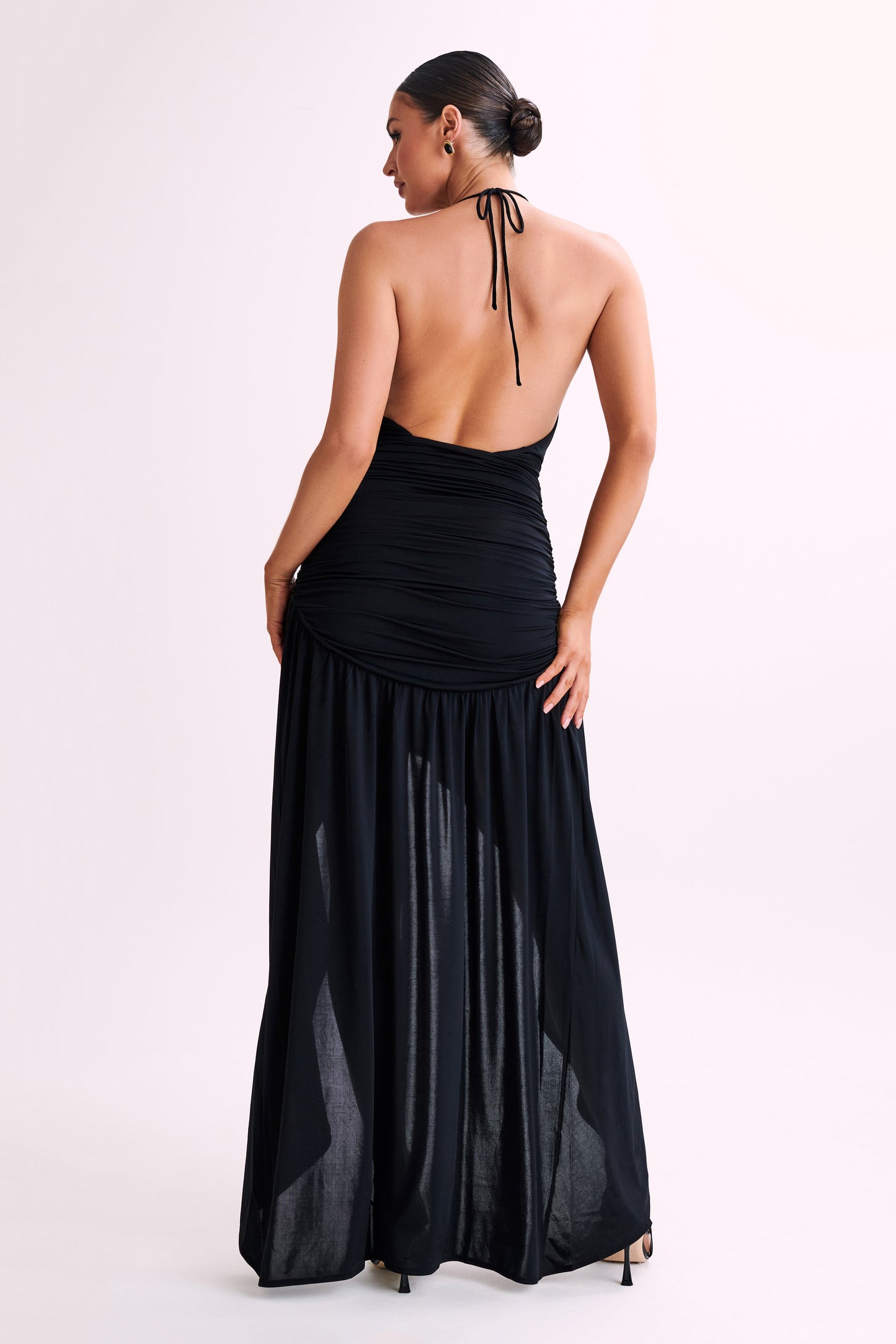 Serenity Ruched Slinky Maxi Dress - Black