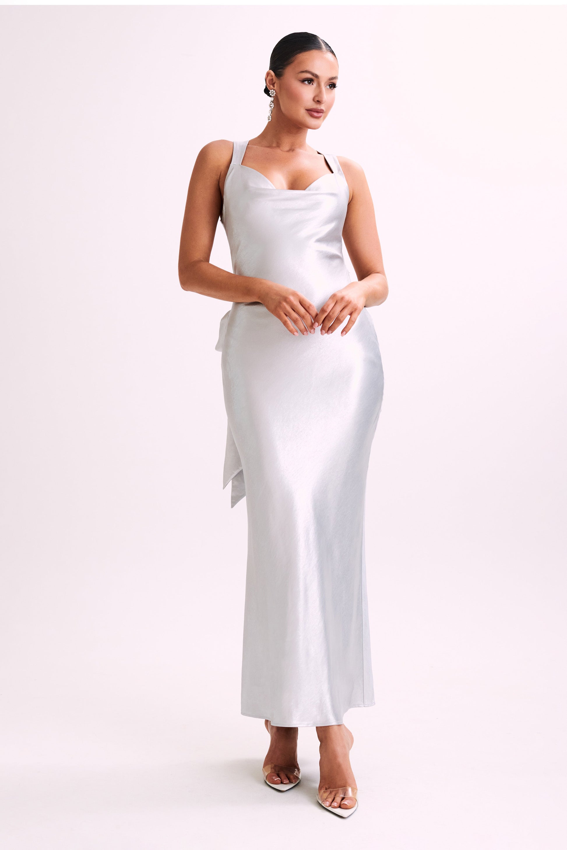 Caellie Satin Cowl Maxi Dress - Silver #4