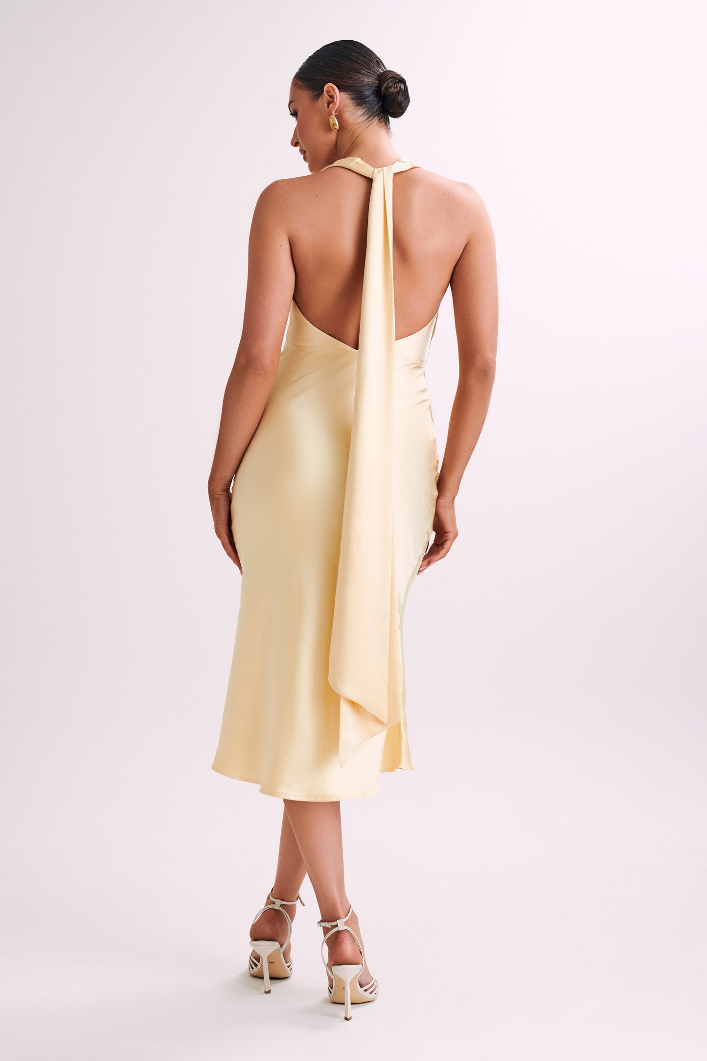 Terri Satin Cowl Midi Dress - Butter