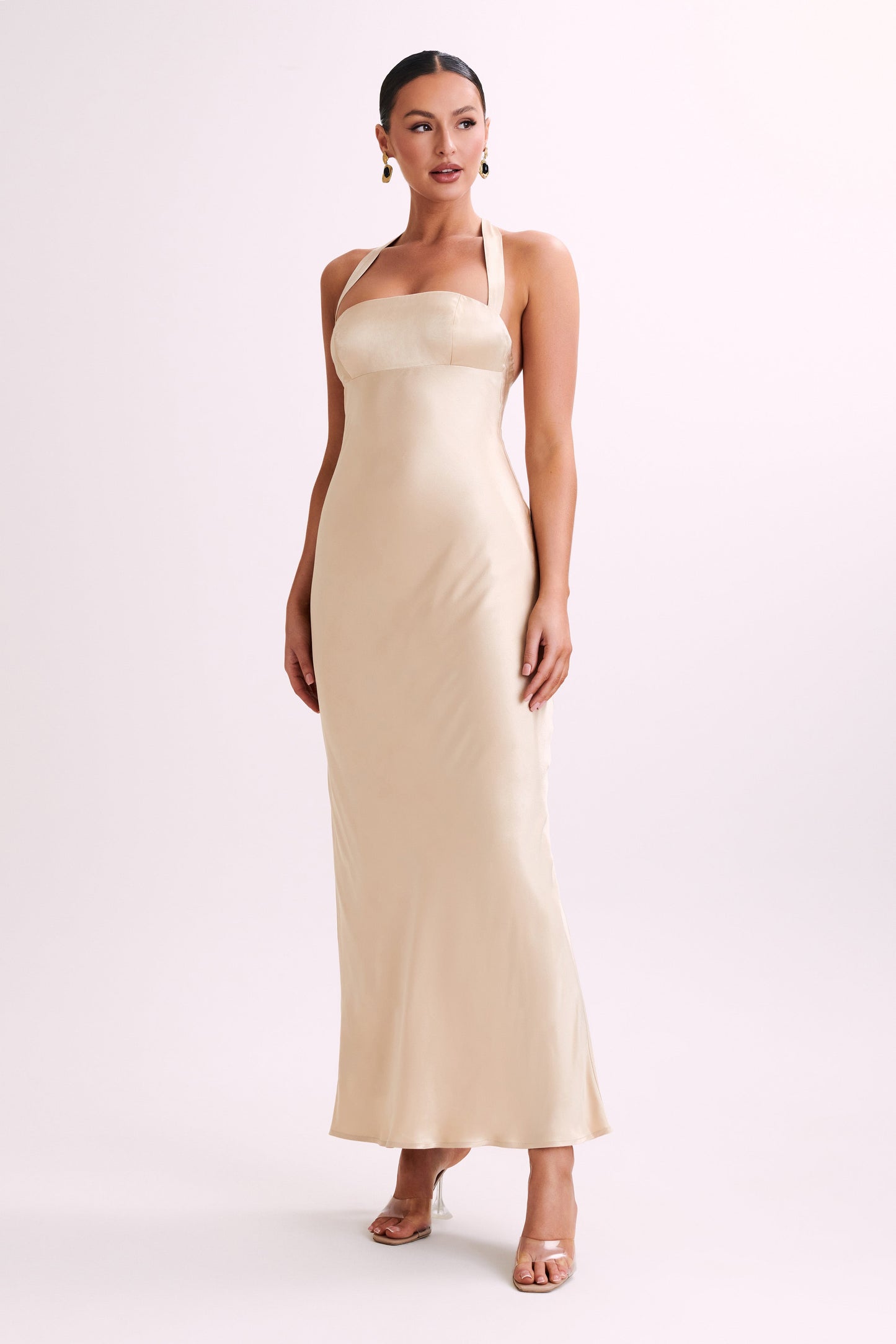 Sabra Satin Halter Maxi Dress - Gold