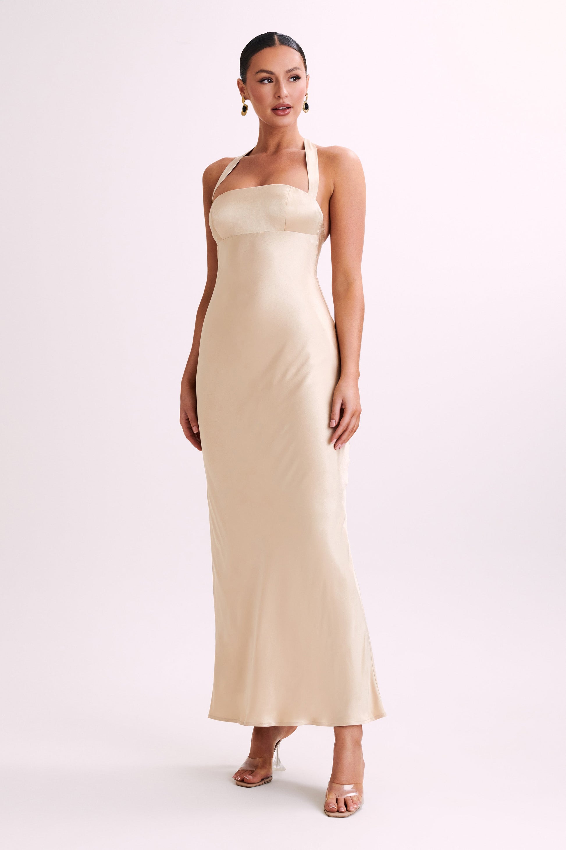 Sabra Satin Halter Maxi Dress - Gold #5