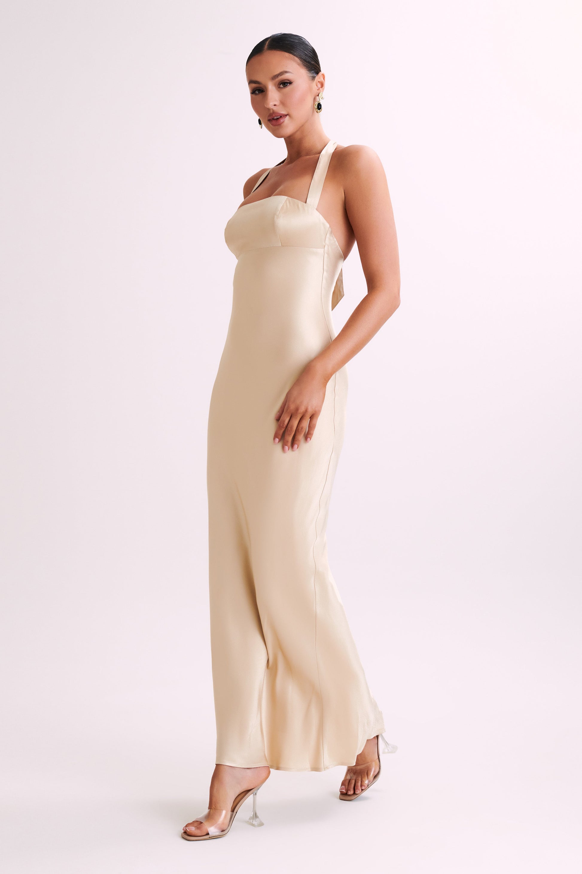 Sabra Satin Halter Maxi Dress - Gold #4