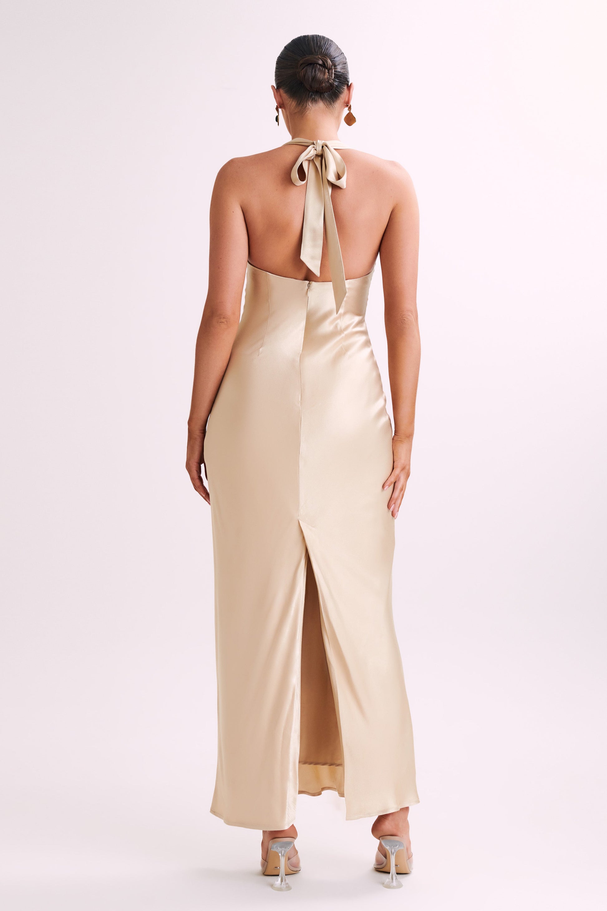 Sabra Satin Halter Maxi Dress - Gold #3