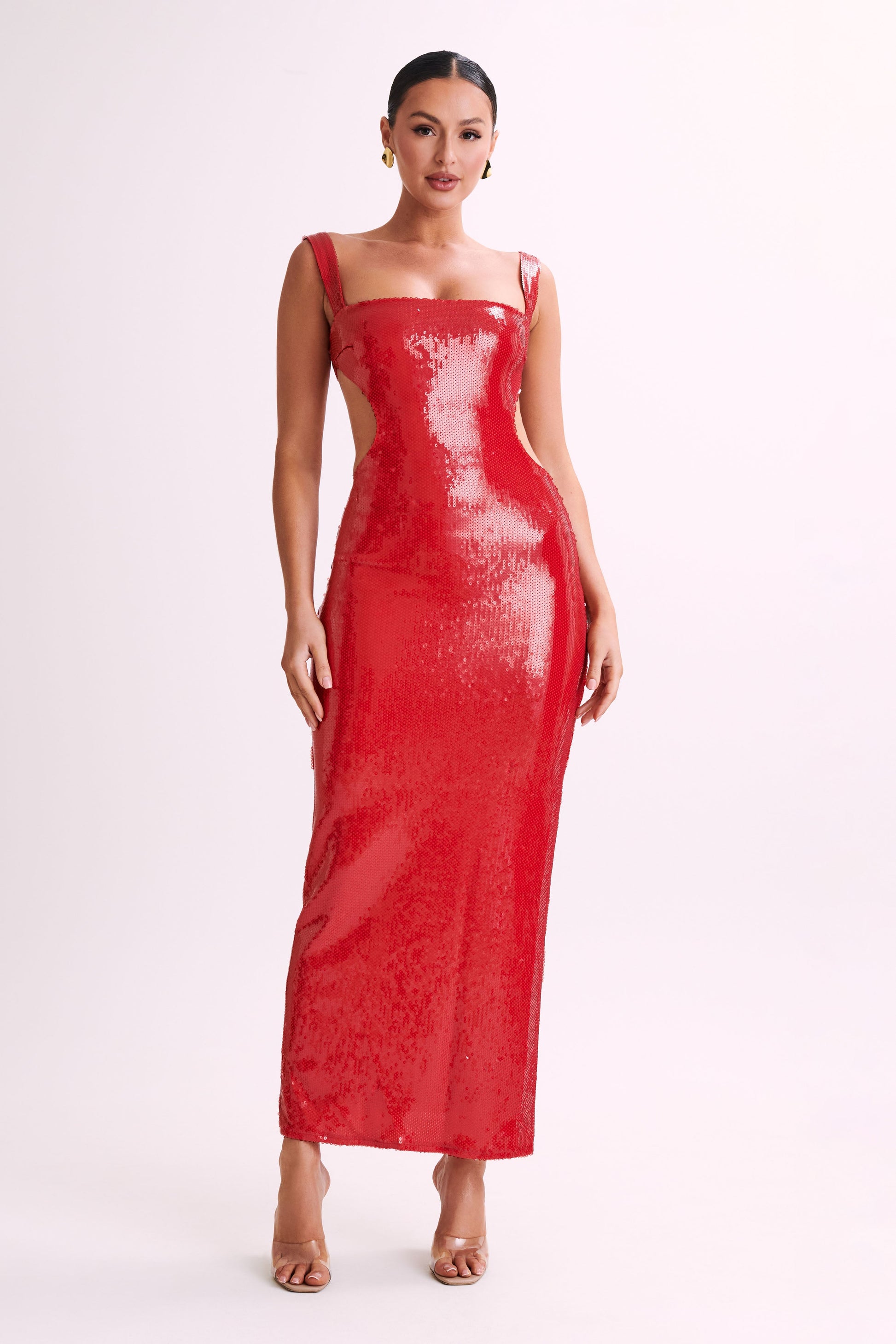 Adoria Sequin Cut Out Maxi Dress - Red #4