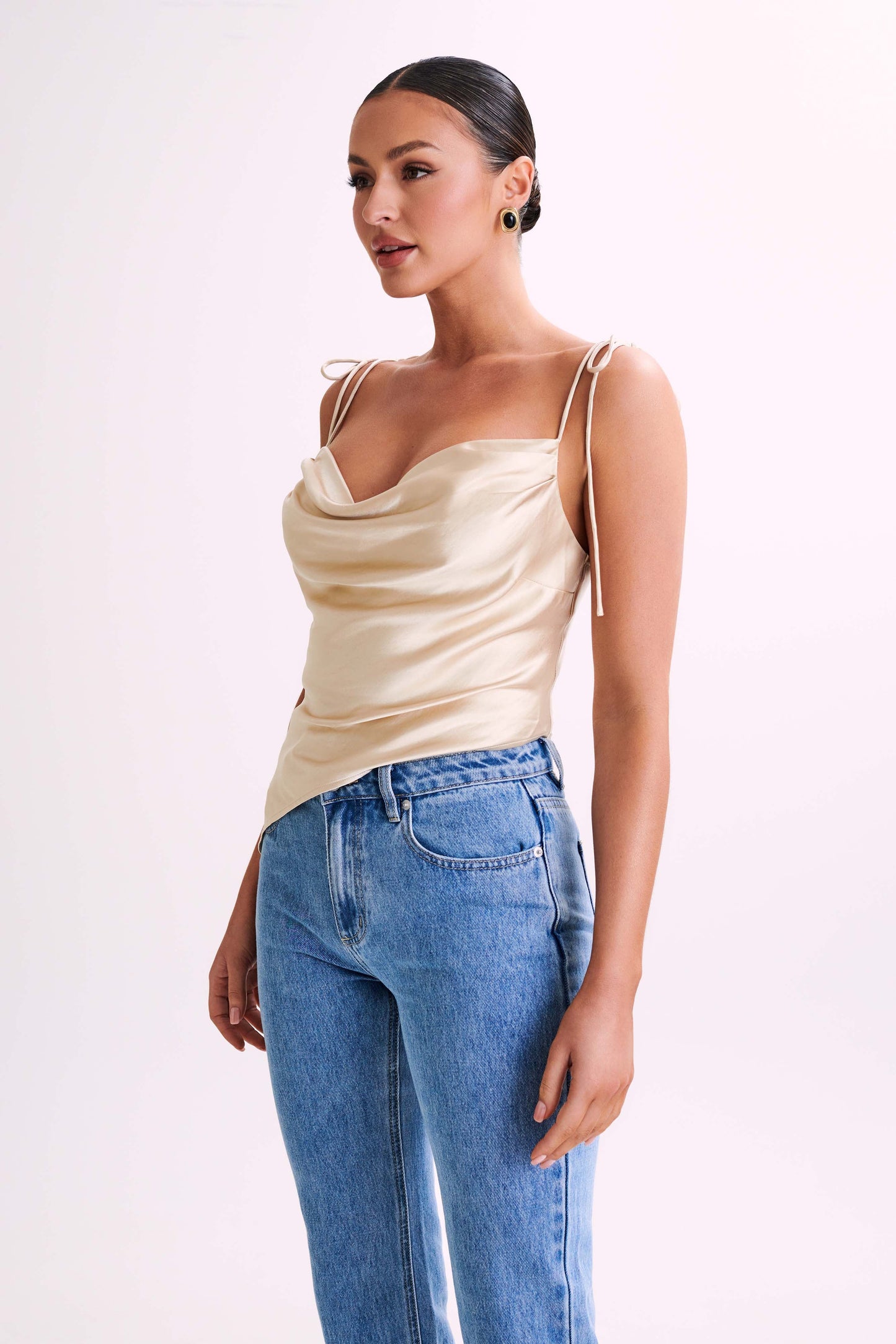 Zavani Asymmetrical Satin Camisole - Gold