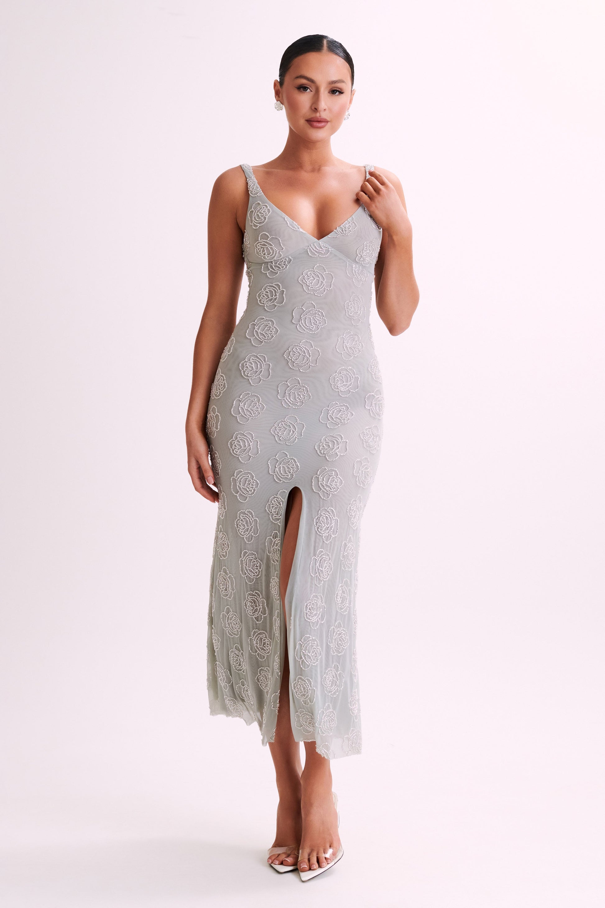 Nylah Rose Beaded Maxi Dress - Silver #4