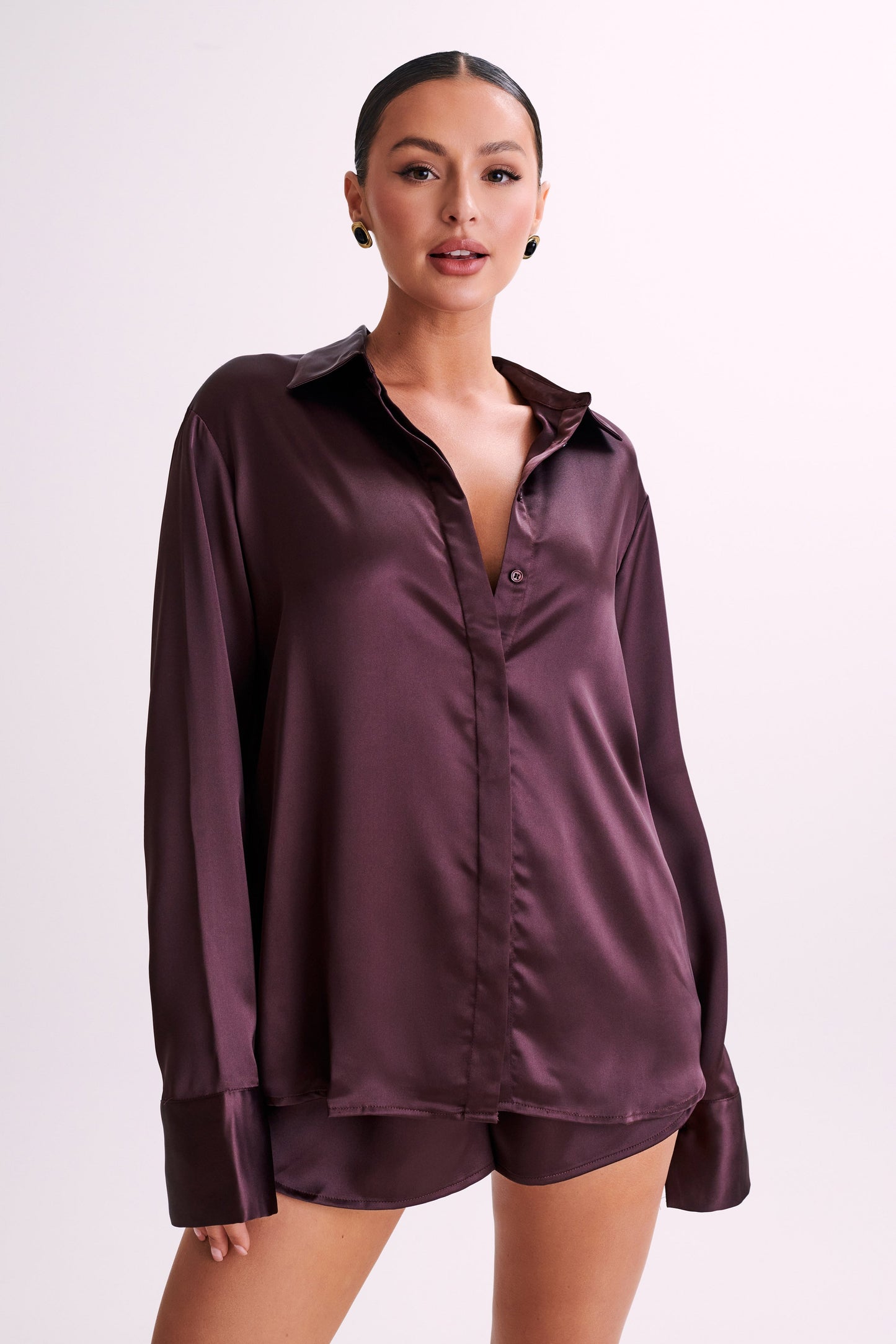 Nori Satin Shirt - Plum