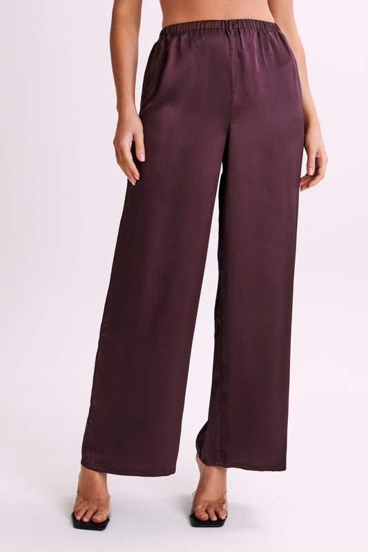 Marciela Satin Straight Leg Pant - Dark Chocolate