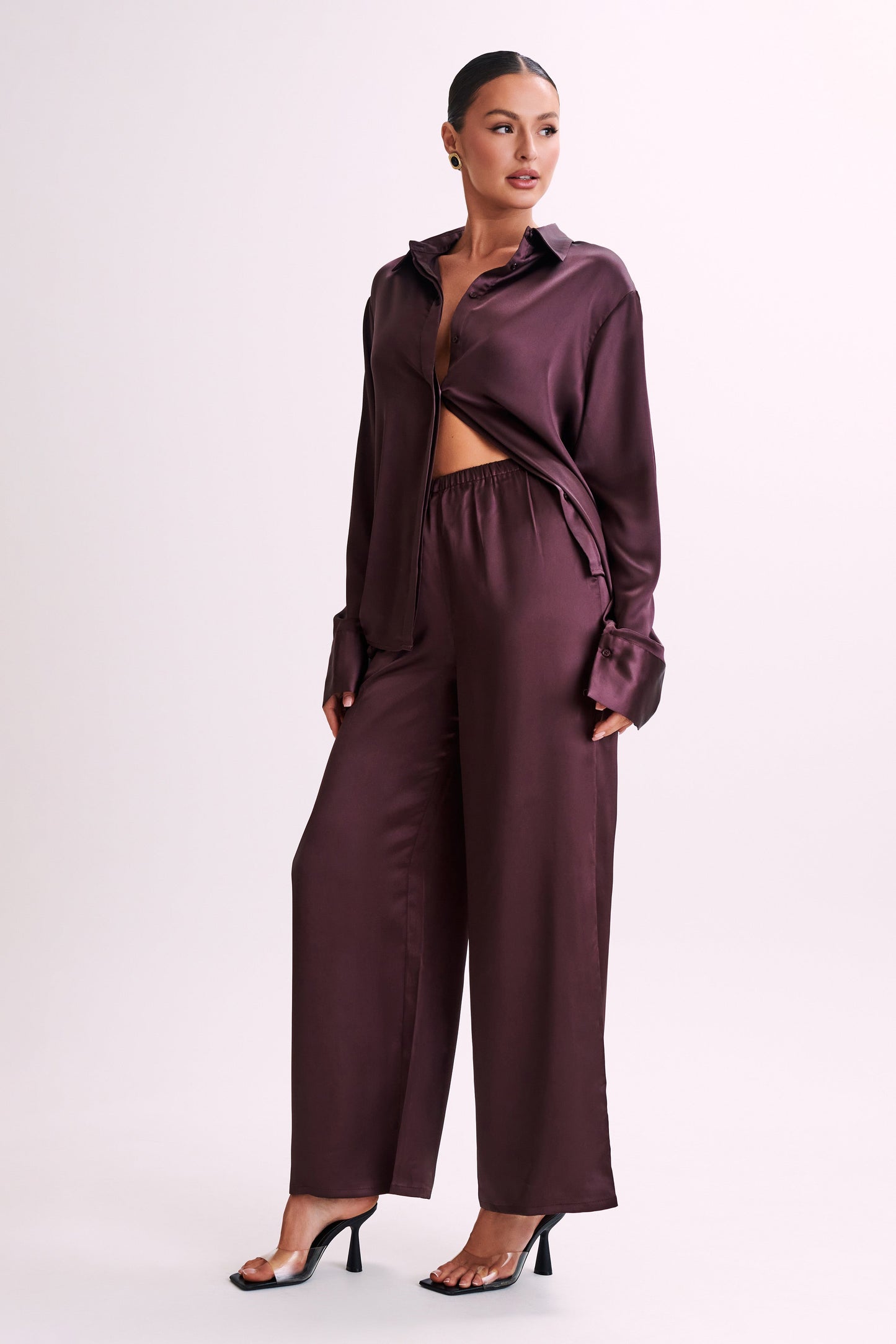 Marciela Satin Straight Leg Pant - Dark Chocolate