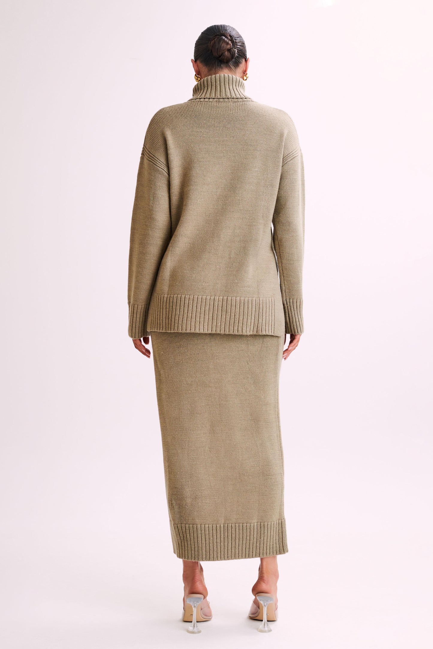 Brittany High Neck Knit Jumper - Taupe