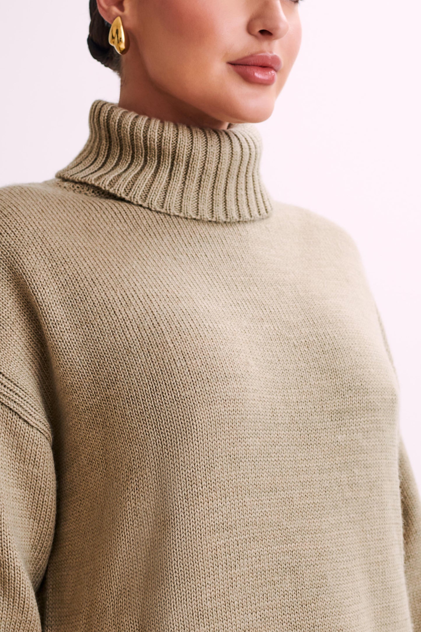 Brittany High Neck Knit Jumper - Taupe