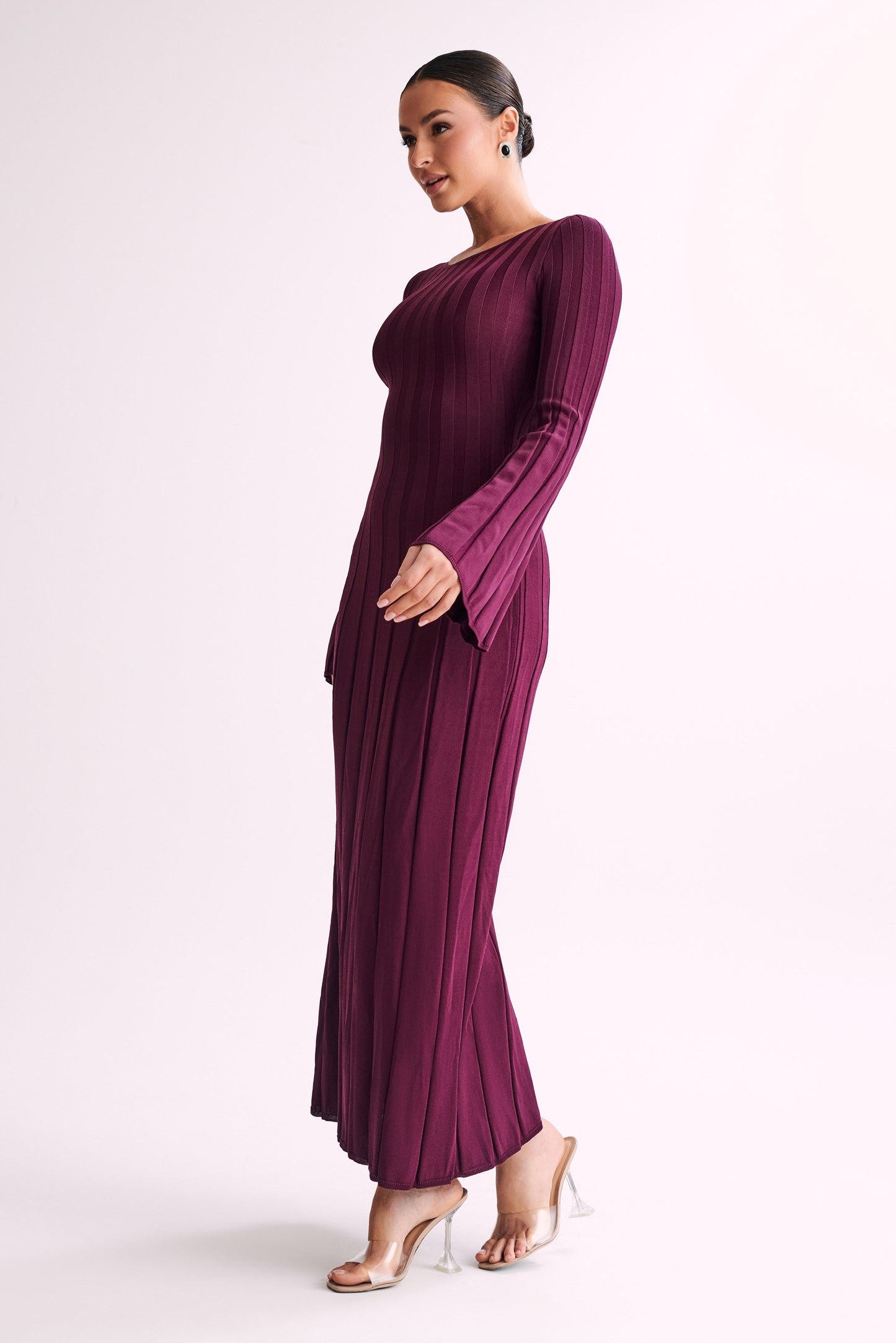 Mabel Long Sleeve Knit Maxi Dress - Plum