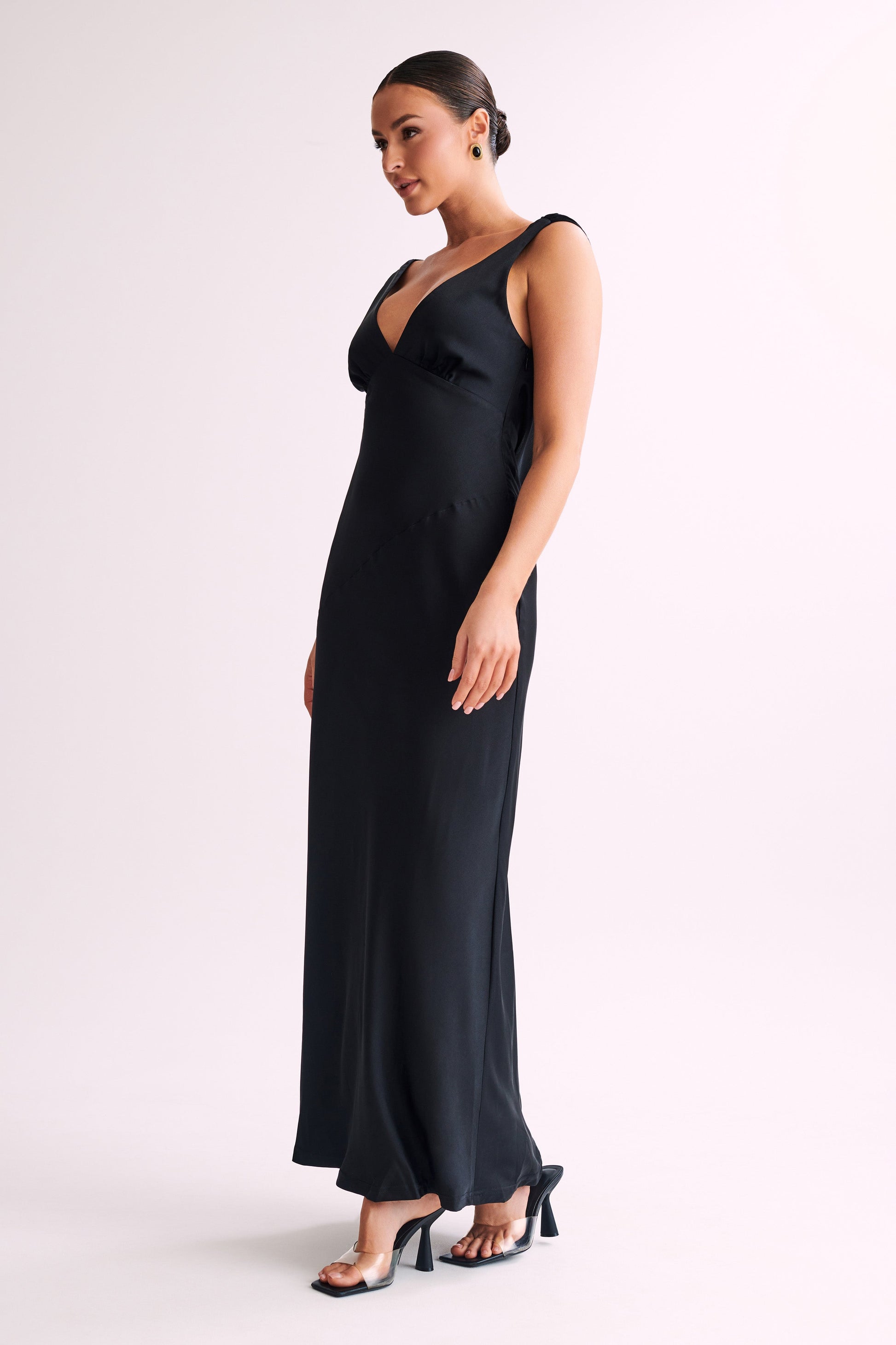 Nadia Maxi Satin Dress With Back Cowl - Black #6