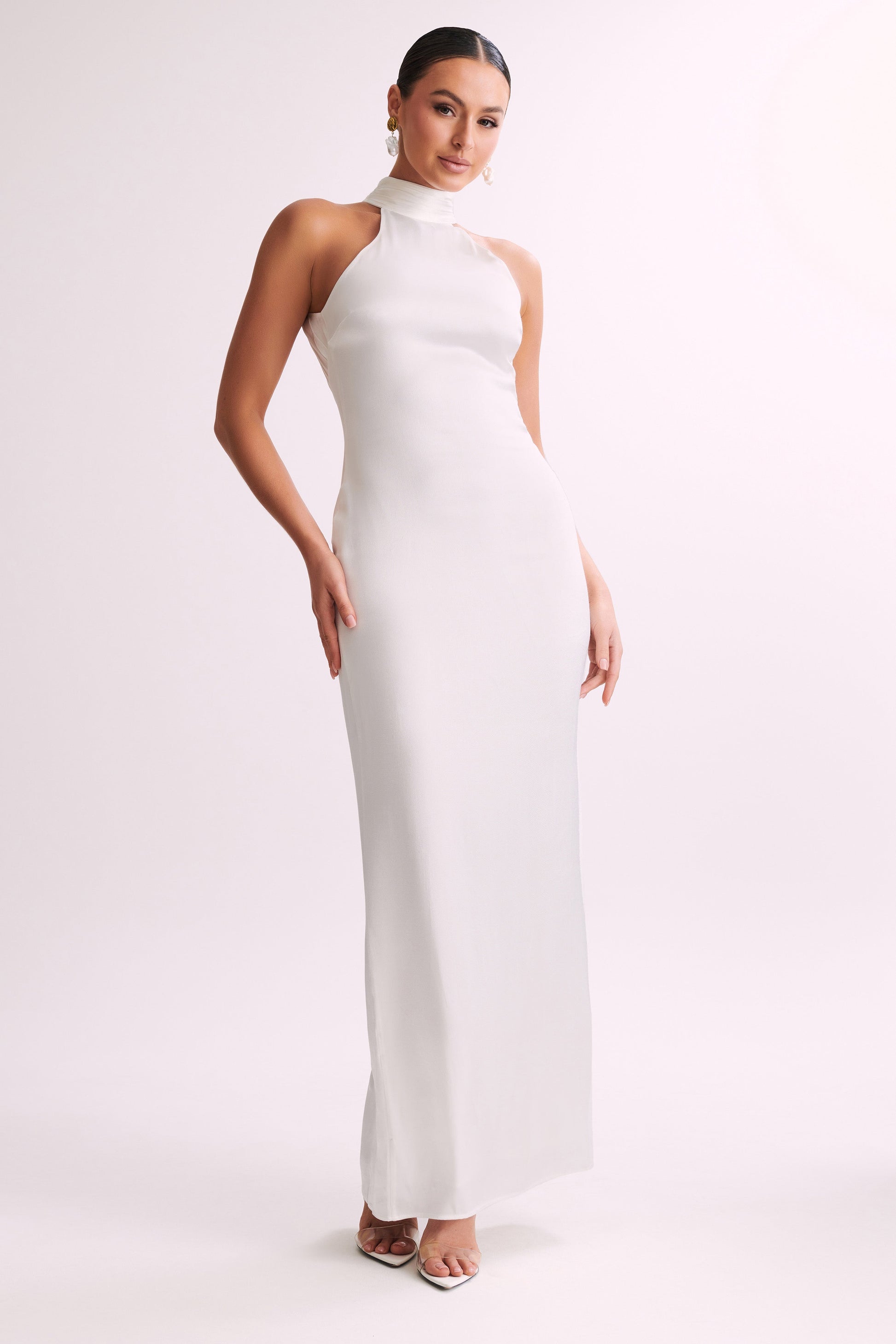 Claire Satin Drape Back Maxi Dress - White #4