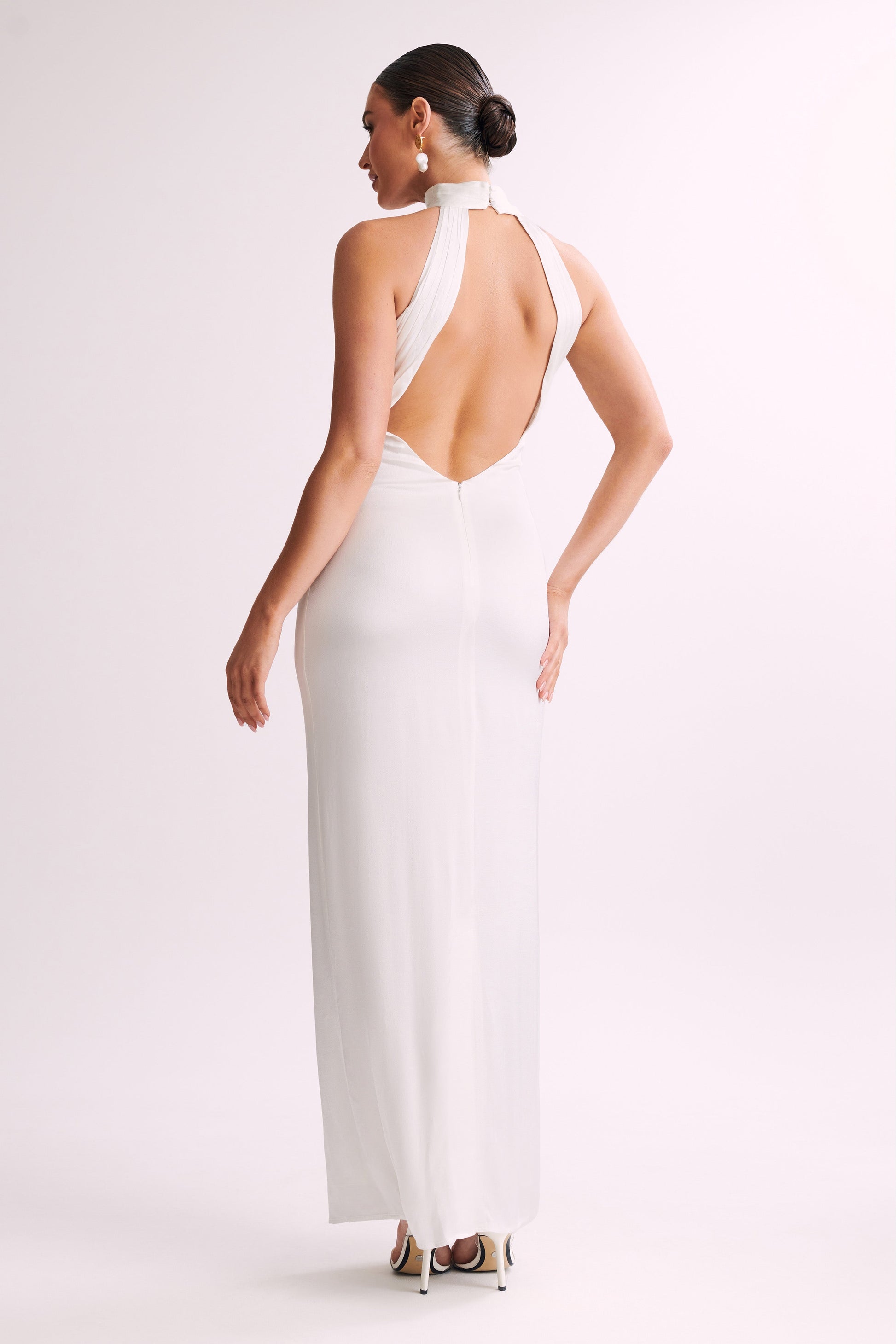 Claire Satin Drape Back Maxi Dress - White #3