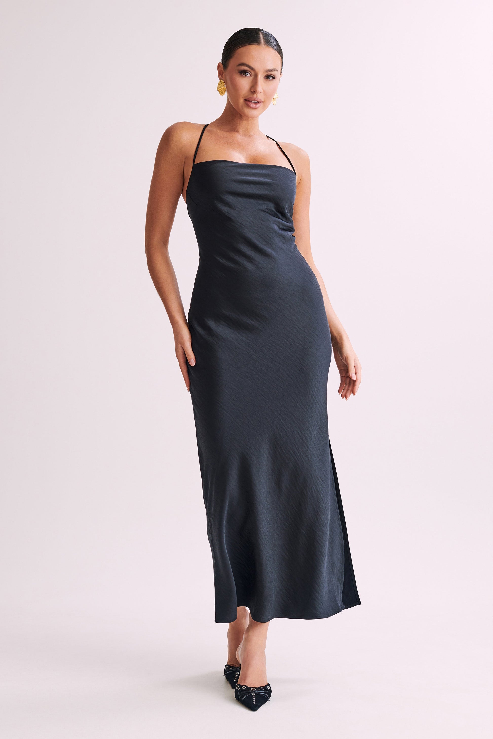 Sydney Straight Neck Slip Maxi Dress - Black #5