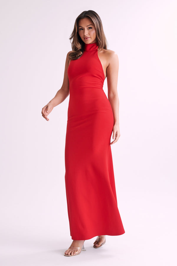 Genesis High Neck Maxi Dress Red MESHKI UK