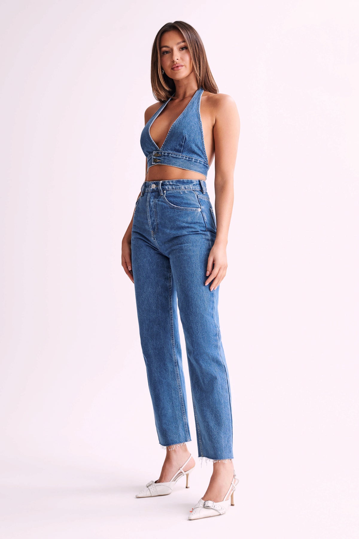 Kelly-Anne Denim Halter Top - 70'S Blue