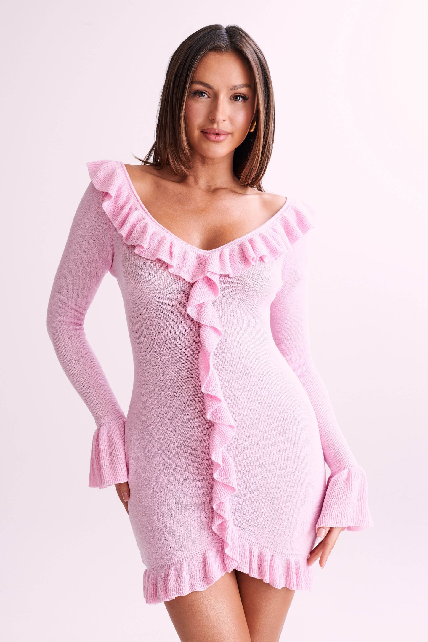 Karolina Knit Mini Dress With Frill - Blush Pink