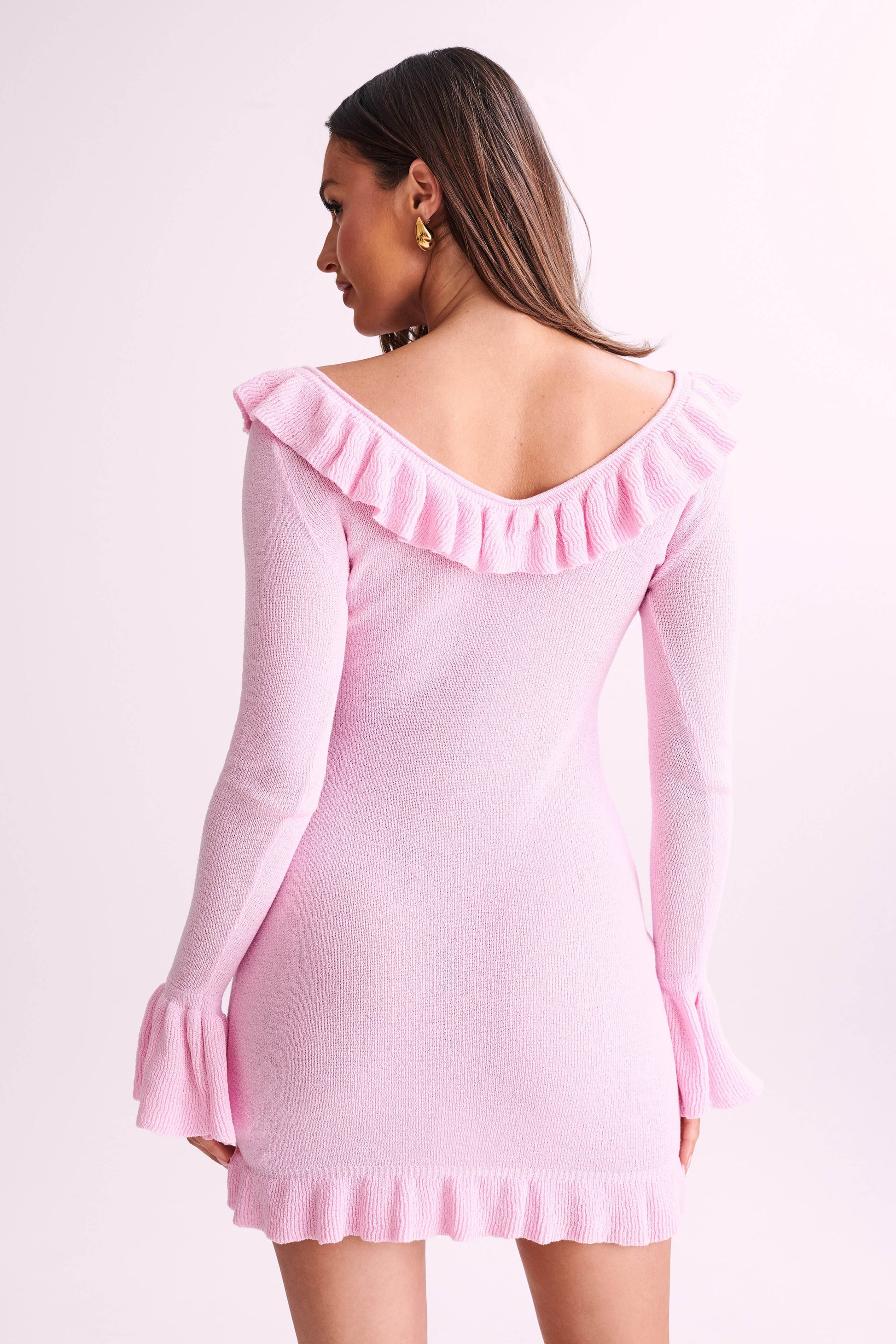 Karolina Knit Mini Dress With Frill - Blush Pink #5